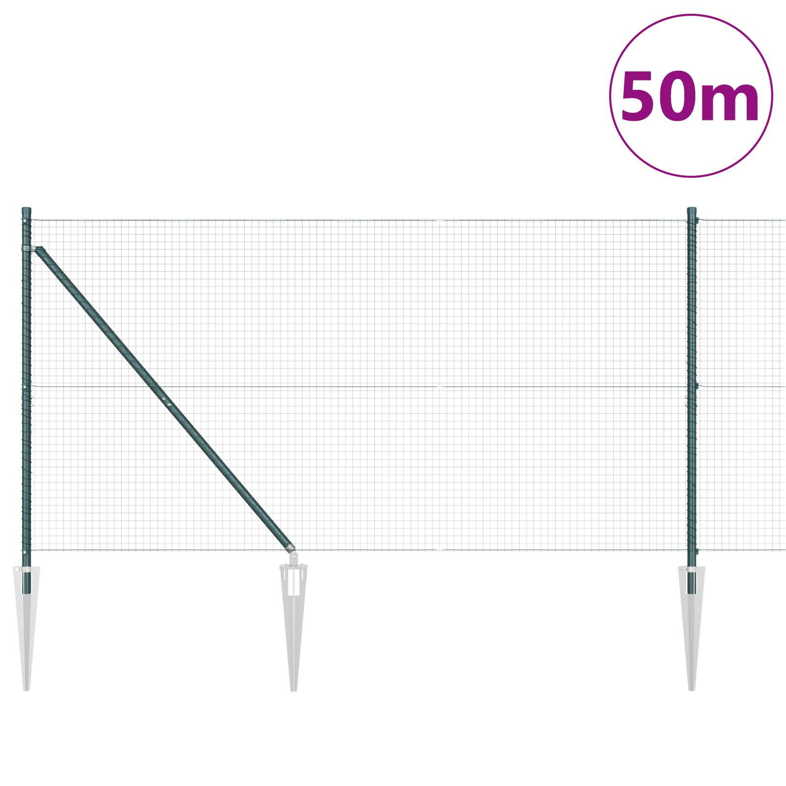 vidaXL Geschweißter Drahtzaun mit 13 Erdspikes Grün 1x50 m Stahl