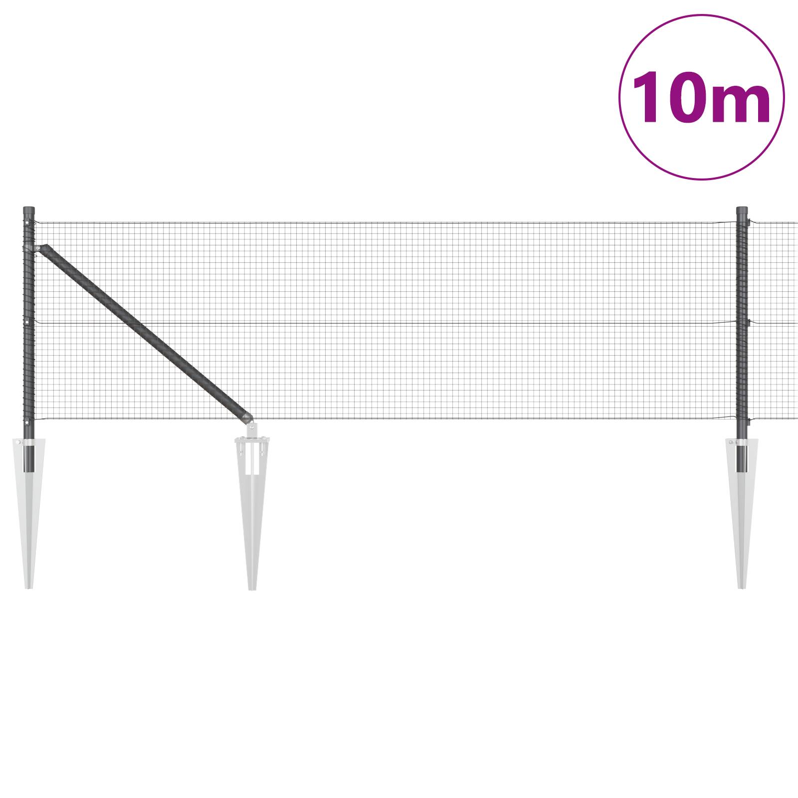 vidaXL Geschweißter Drahtzaun mit 7 Spike-Pfählen Grau 0,8x10 m Stahl