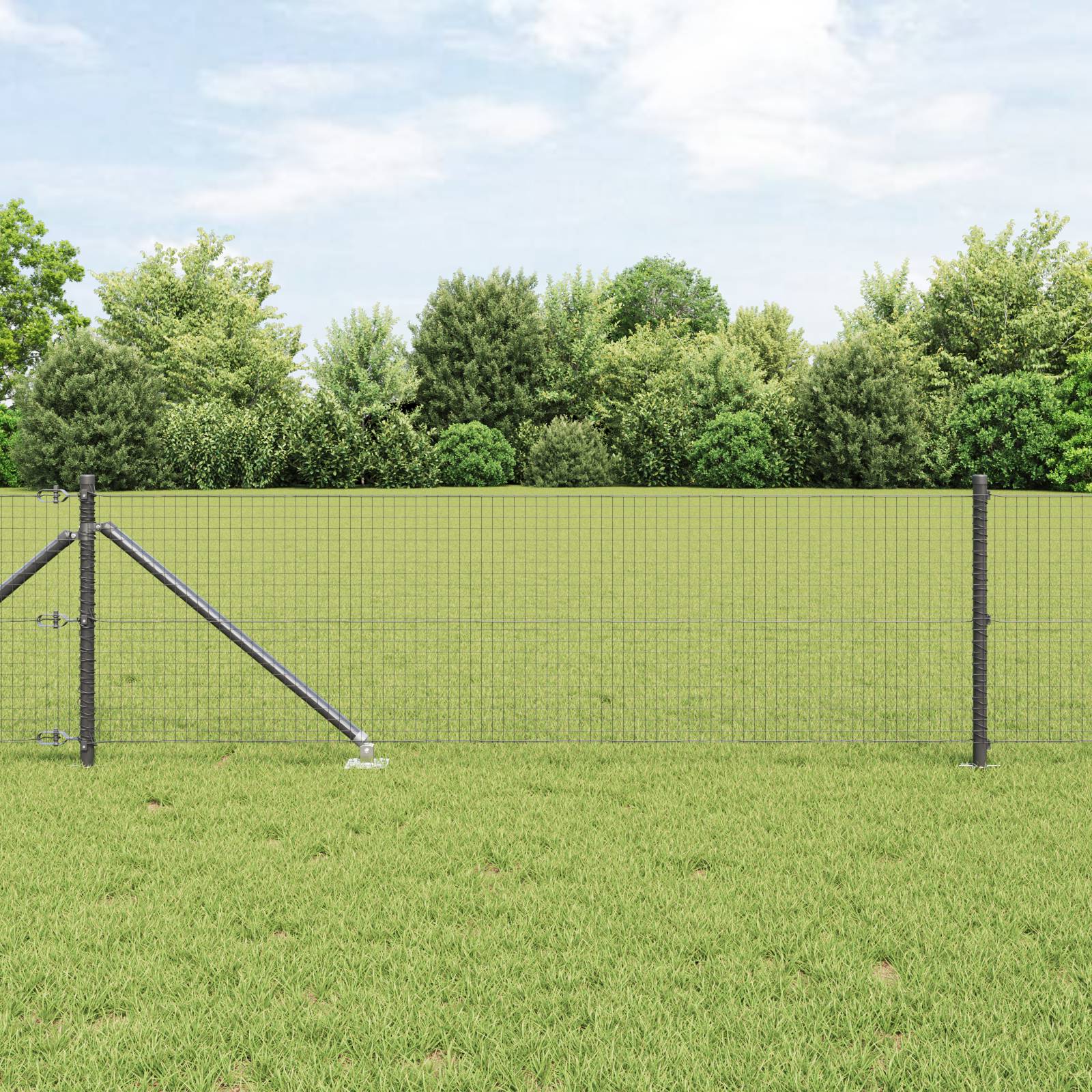 vidaXL Schweißdrahtzaun mit 13 Spike-Pfosten Grau 0.4x25 m Stahl