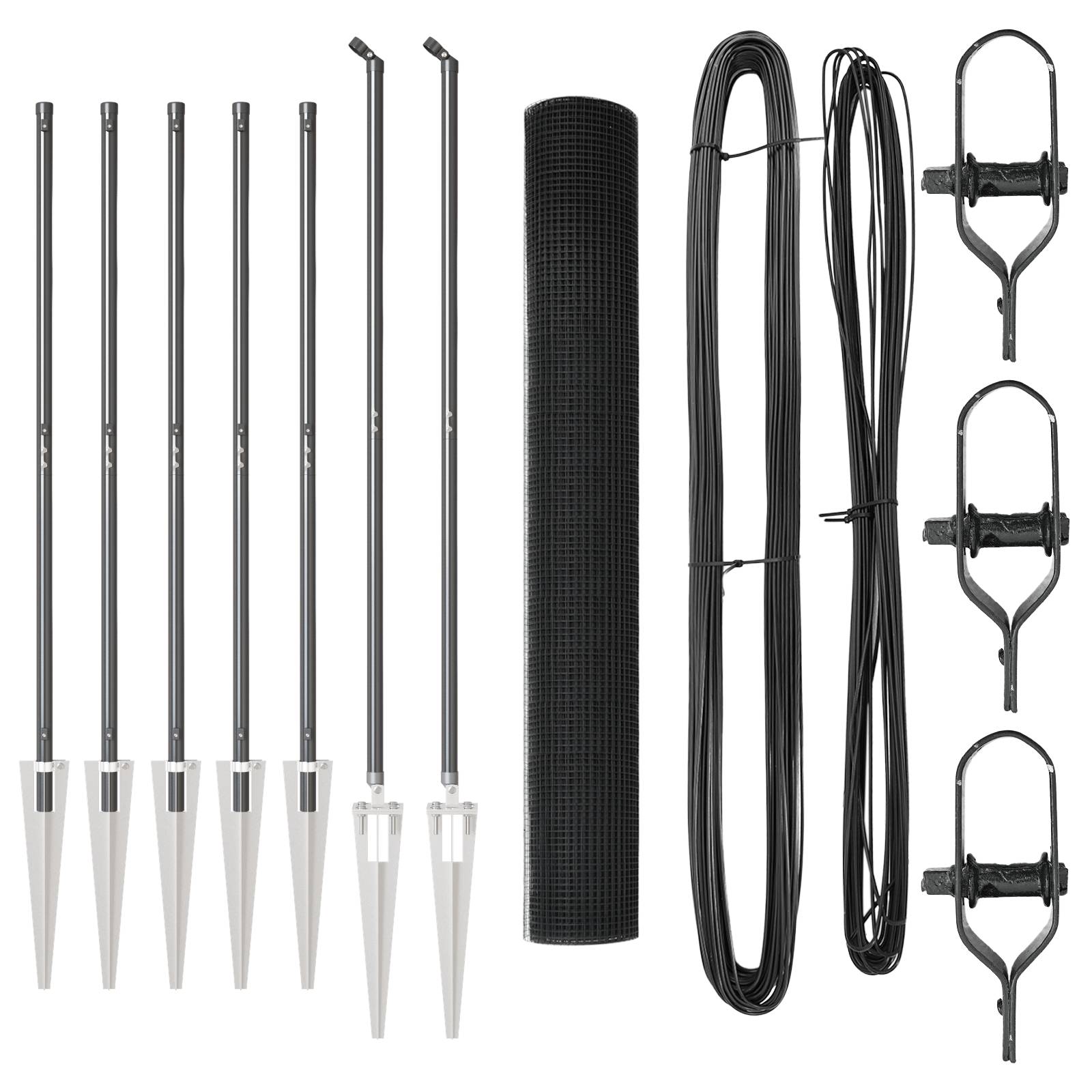 vidaXL Schweissdrahtzaun mit 7 Spike-Posts Grau 1,4x10 m