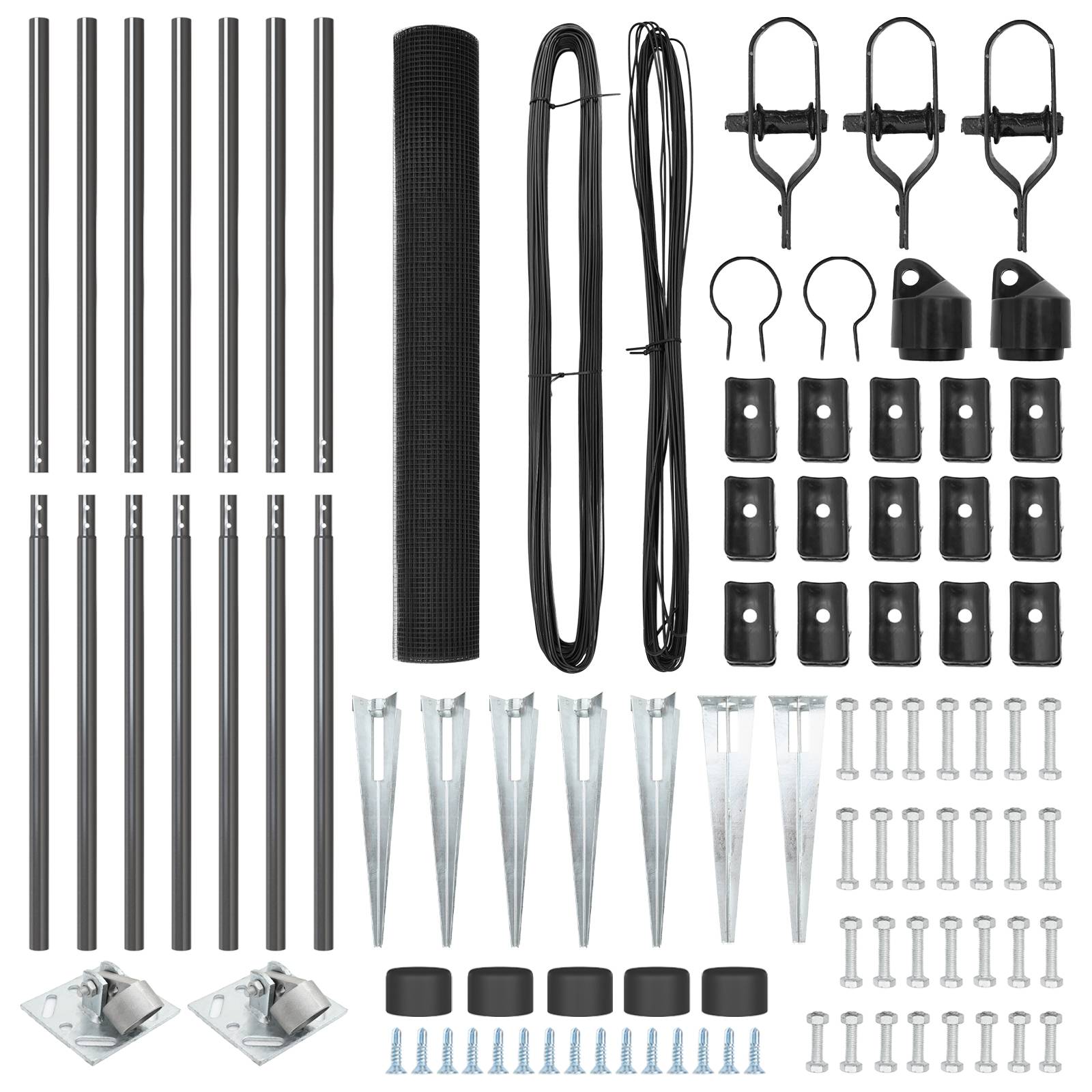 vidaXL Schweissdrahtzaun mit 7 Spike-Posts Grau 1,4x10 m