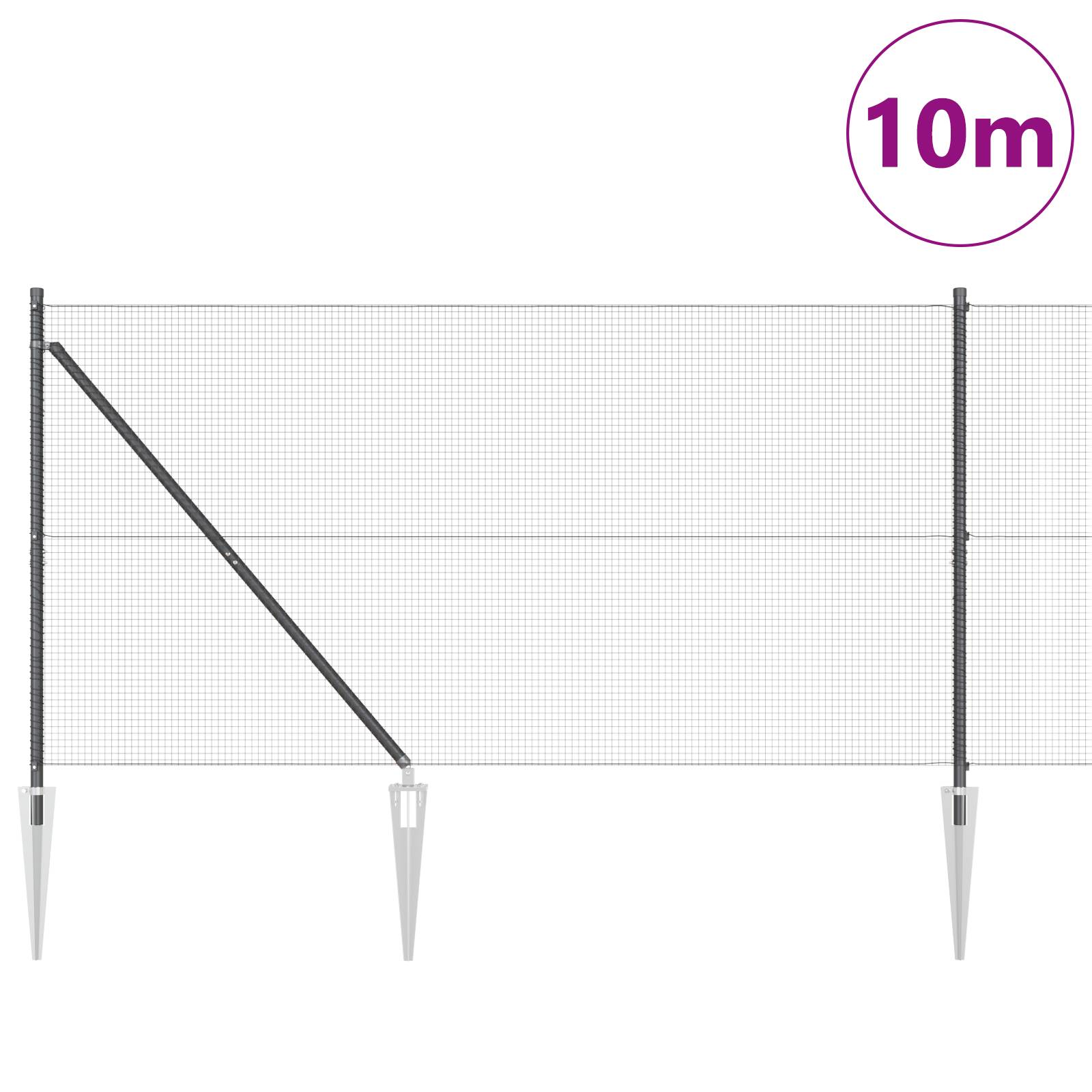 vidaXL Schweissdrahtzaun mit 7 Spike-Posts Grau 1,4x10 m