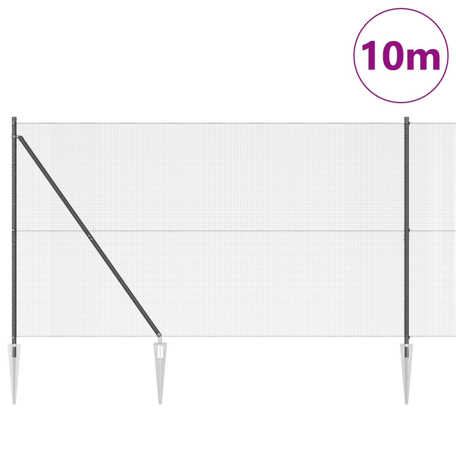 vidaXL Schweißdrahtzaun mit 7 Spike-Pfosten Grau 1,6x10 m Stahl