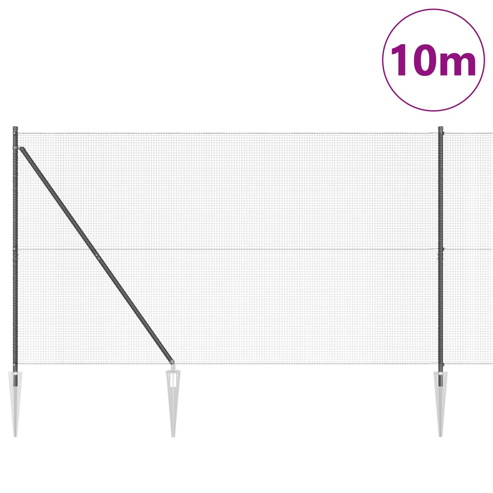 vidaXL Geschweißter Drahtzaun mit 7 Spikepfosten Grau 1.6 x 10 m Stahl