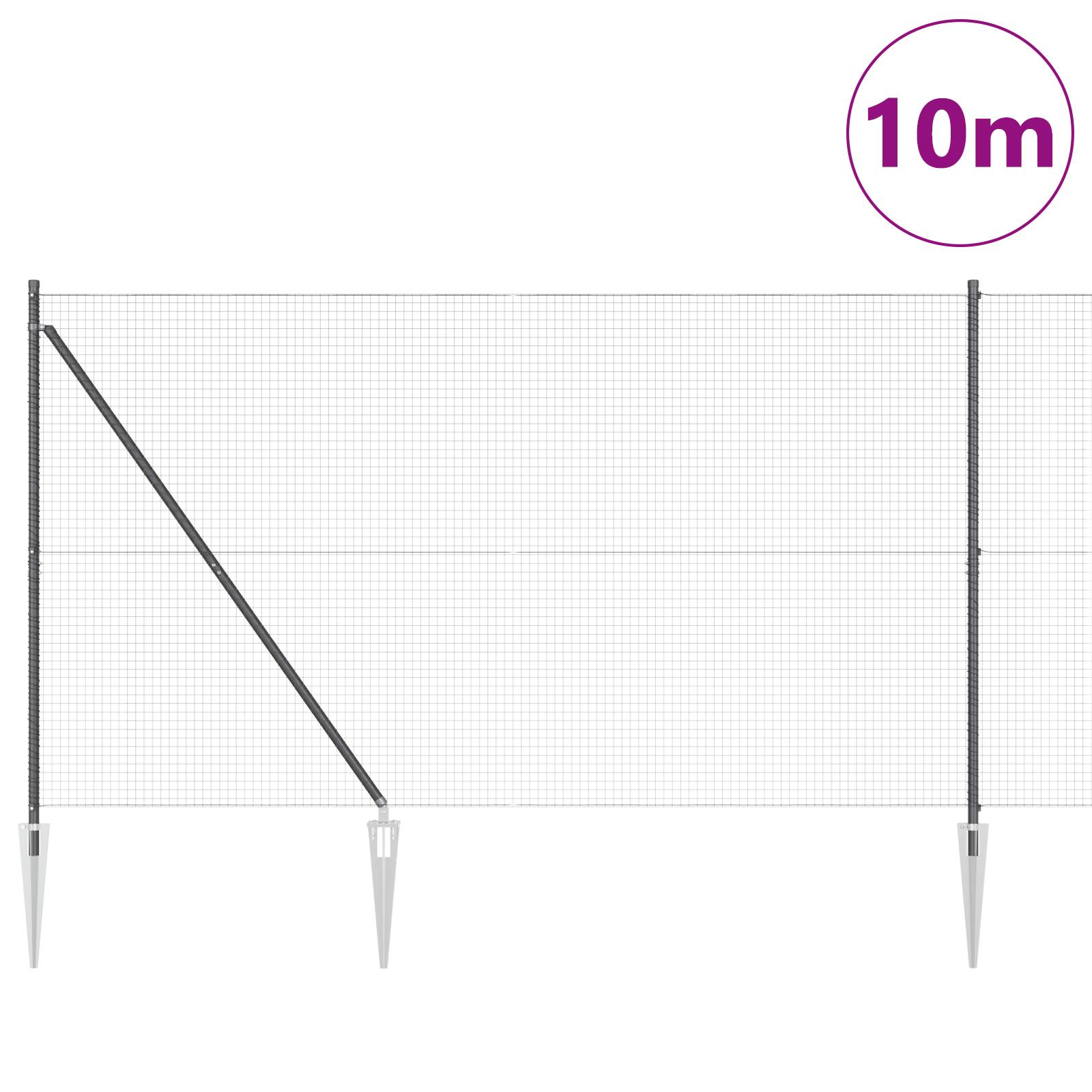 vidaXL Schweißdrahtzaun mit 7 Spikepfosten Grau 1,6x10 m Stahl