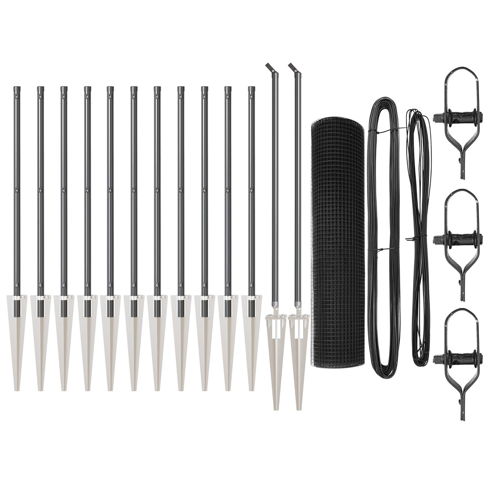 vidaXL Gestickter Maschendrahtzaun mit 13 Spitzenpfosten Grau 0,8x25 m aus Stahl