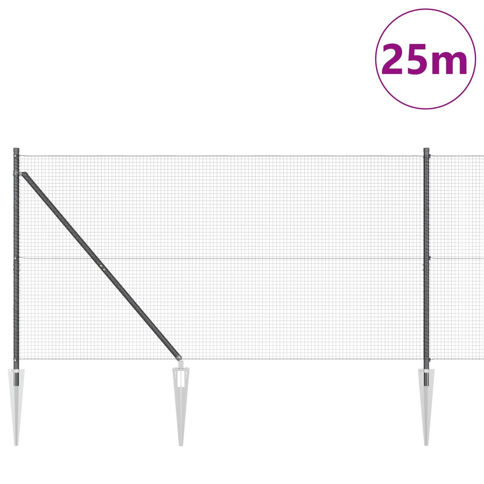 vidaXL Schweißdrahtzaun mit 13 Spike-Posten Grau 1.2x25 m Stahl