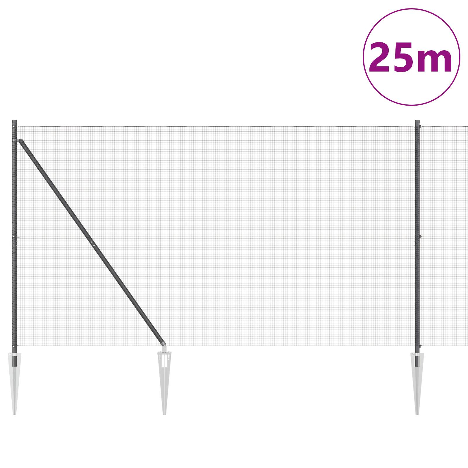 vidaXL Geschweißter Drahtzaun mit 13 Spike-Posts Grau 1,6x25 m Stahl