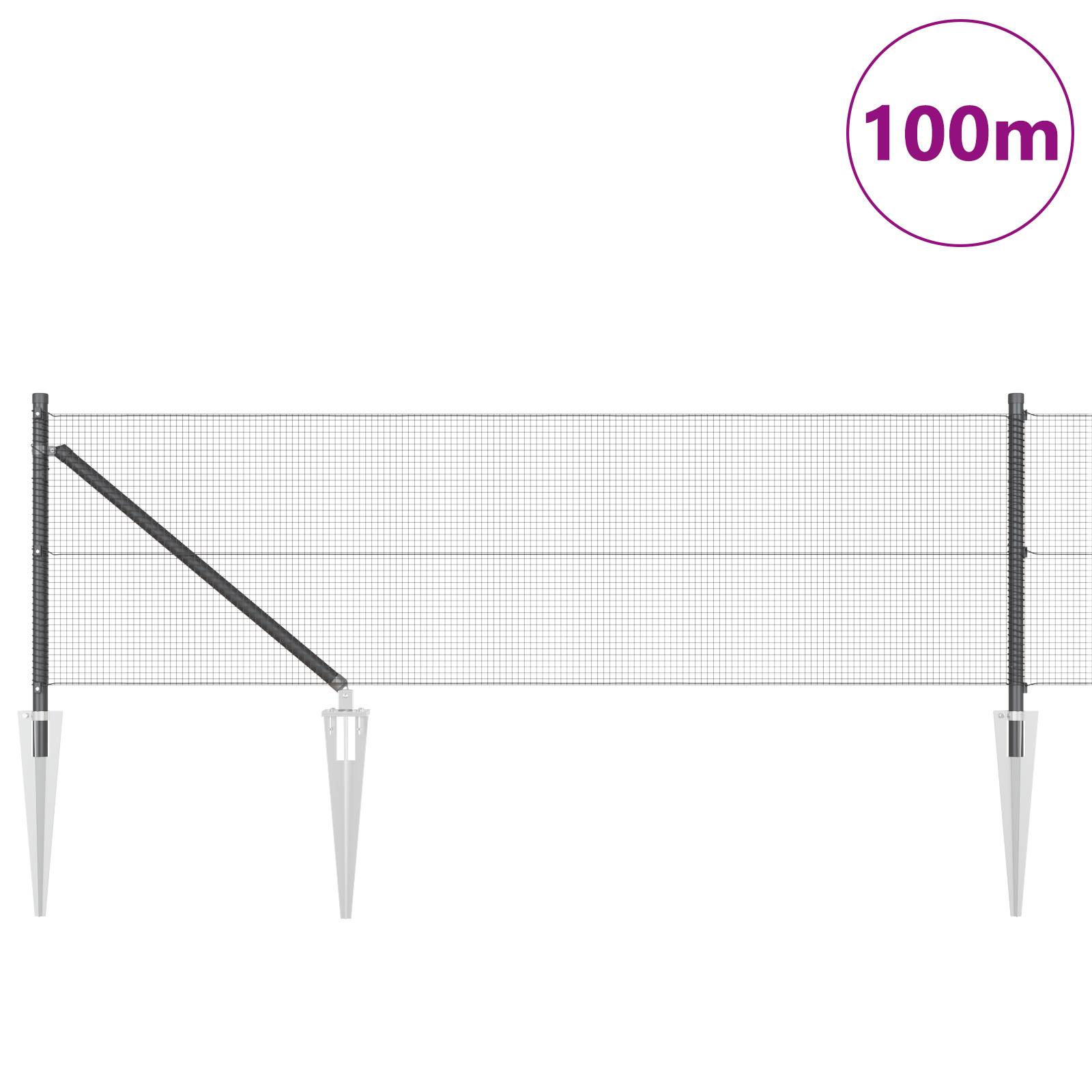 vidaXL Schweißdrahtzaun mit 13 Spike-Posts Grau 0.6x100 m Stahl