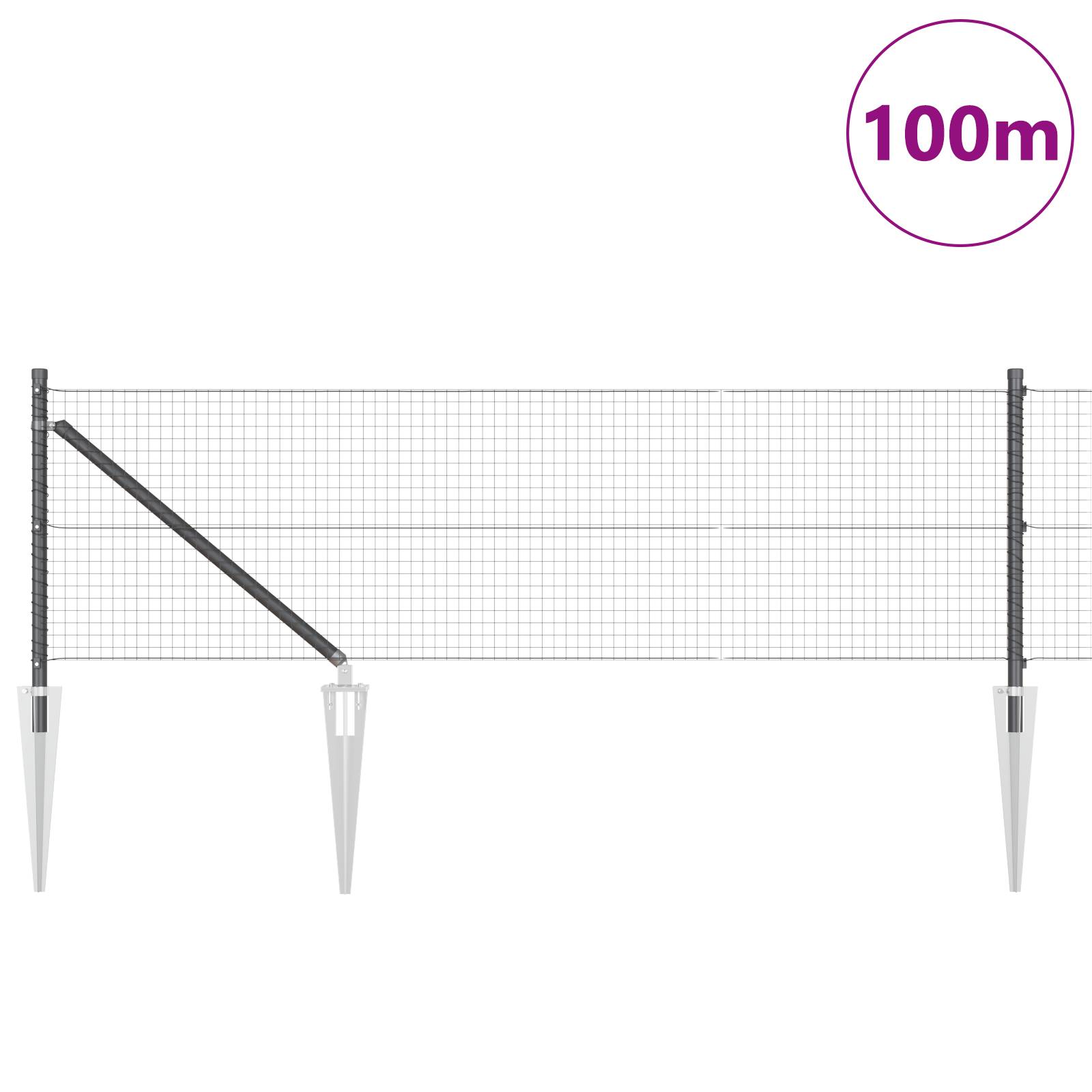 vidaXL Geschweißter Drahtzaun mit 13 Stachelpfosten Grau 0,8x100 m Stahl