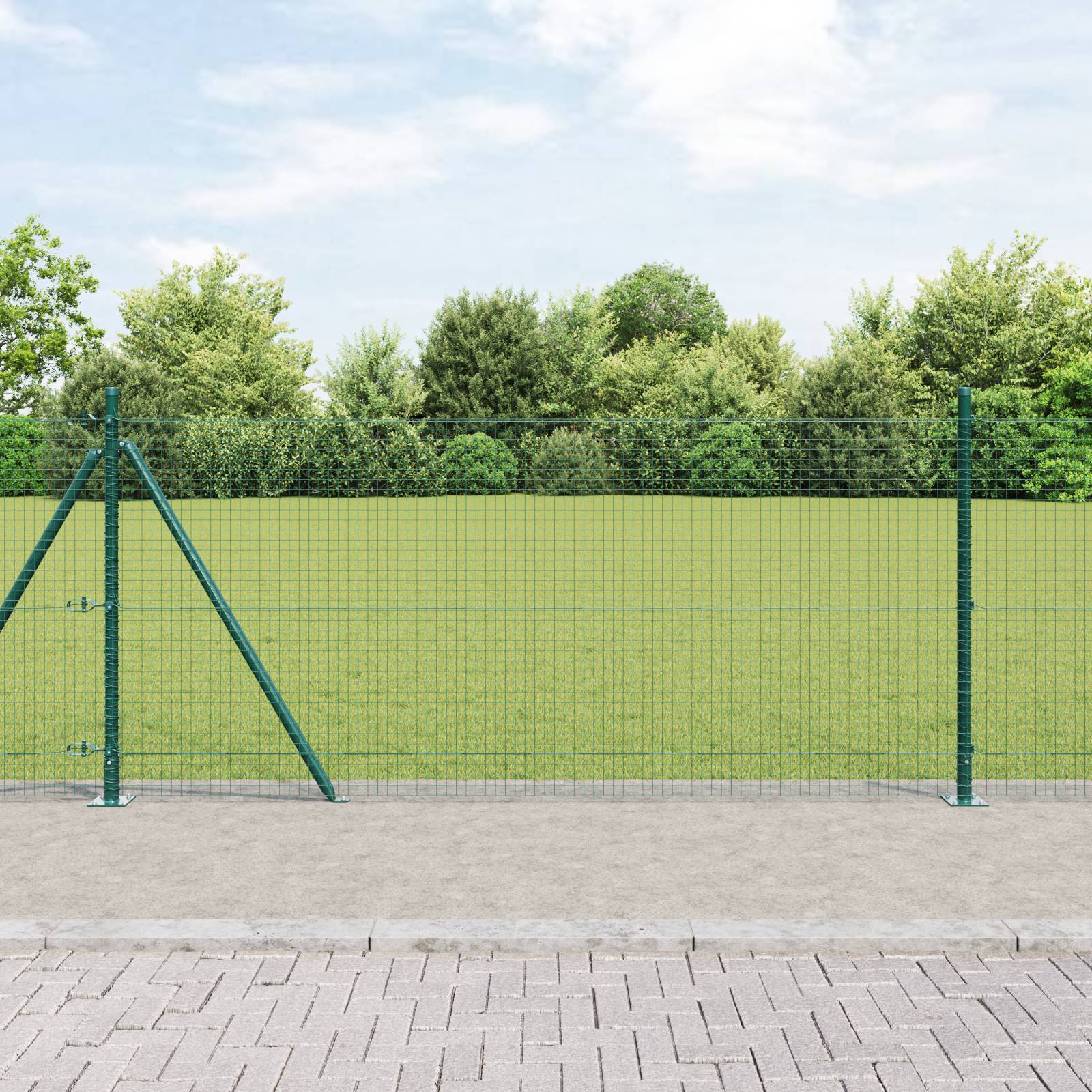 vidaXL Schweißdrahtzaun mit 13 Flanschpfosten Grün 1x50 m Stahl