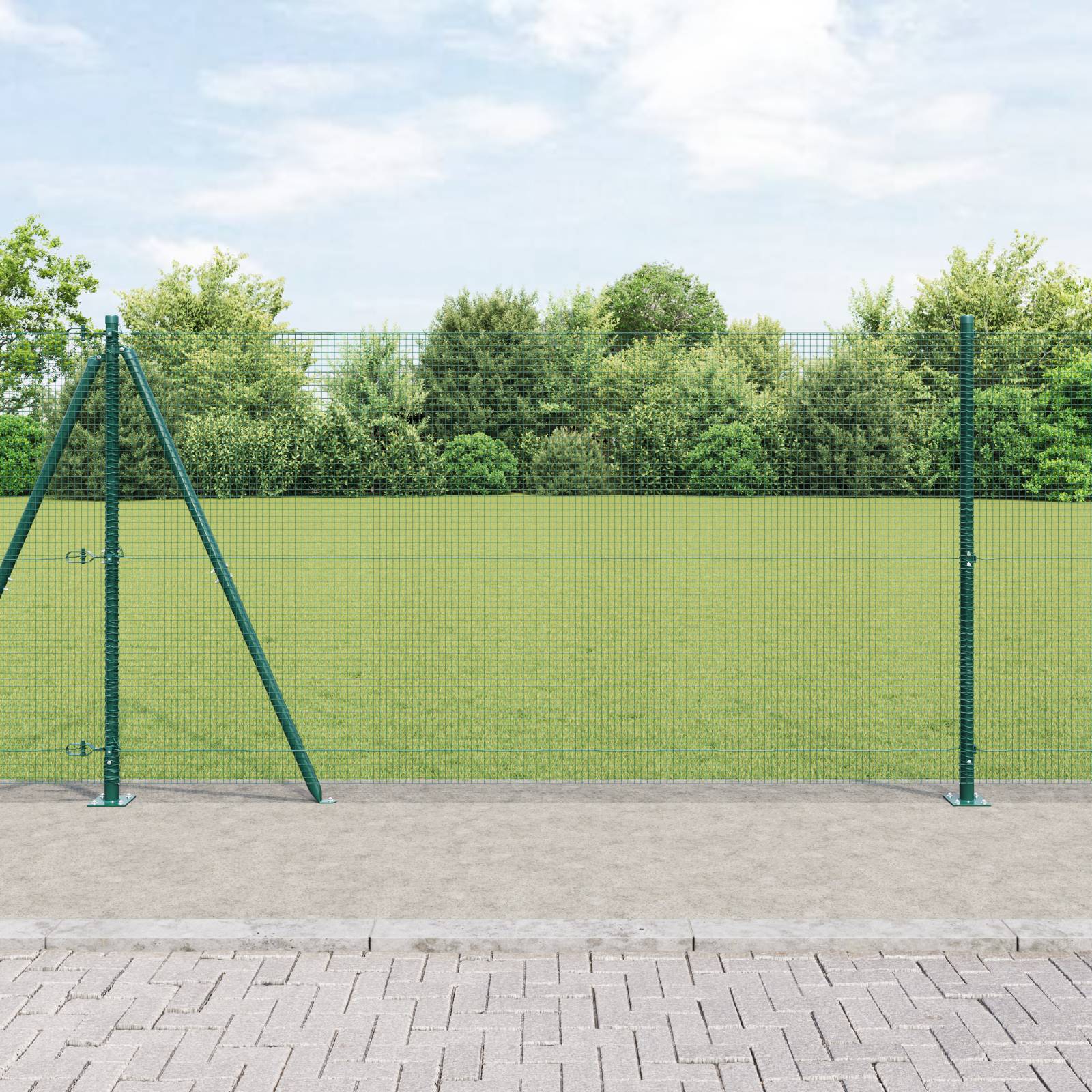 vidaXL Geschweißter Drahtzaun mit 7 Flanschpfosten Grün 1,2x10 m Stahl