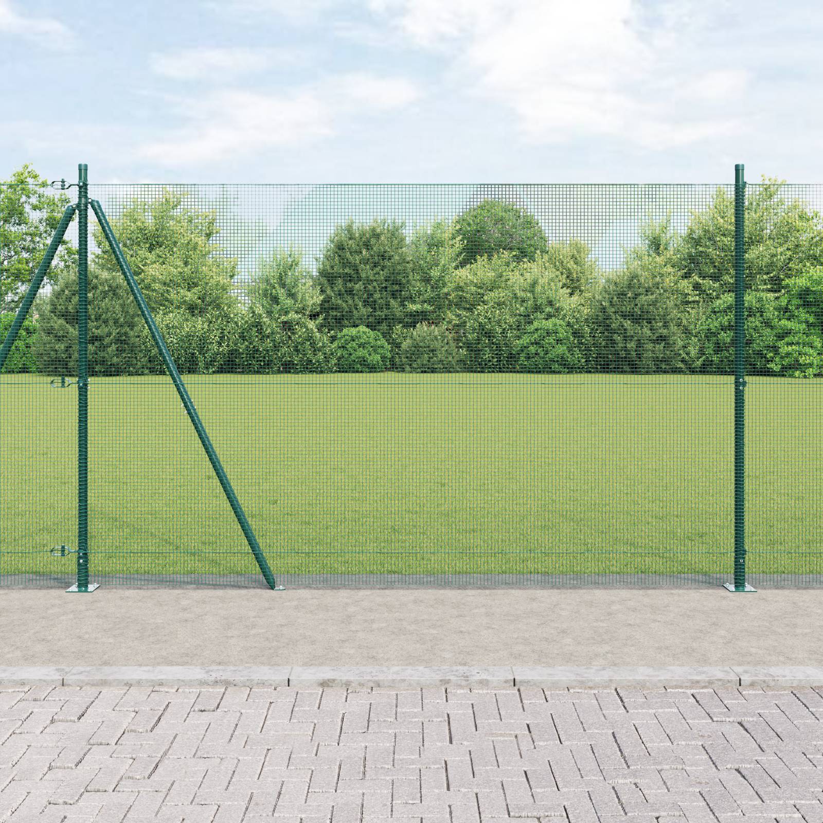 vidaXL Schweißdrahtzaun mit 7 Flanschpfosten Grün 1,5x10 m Stahl