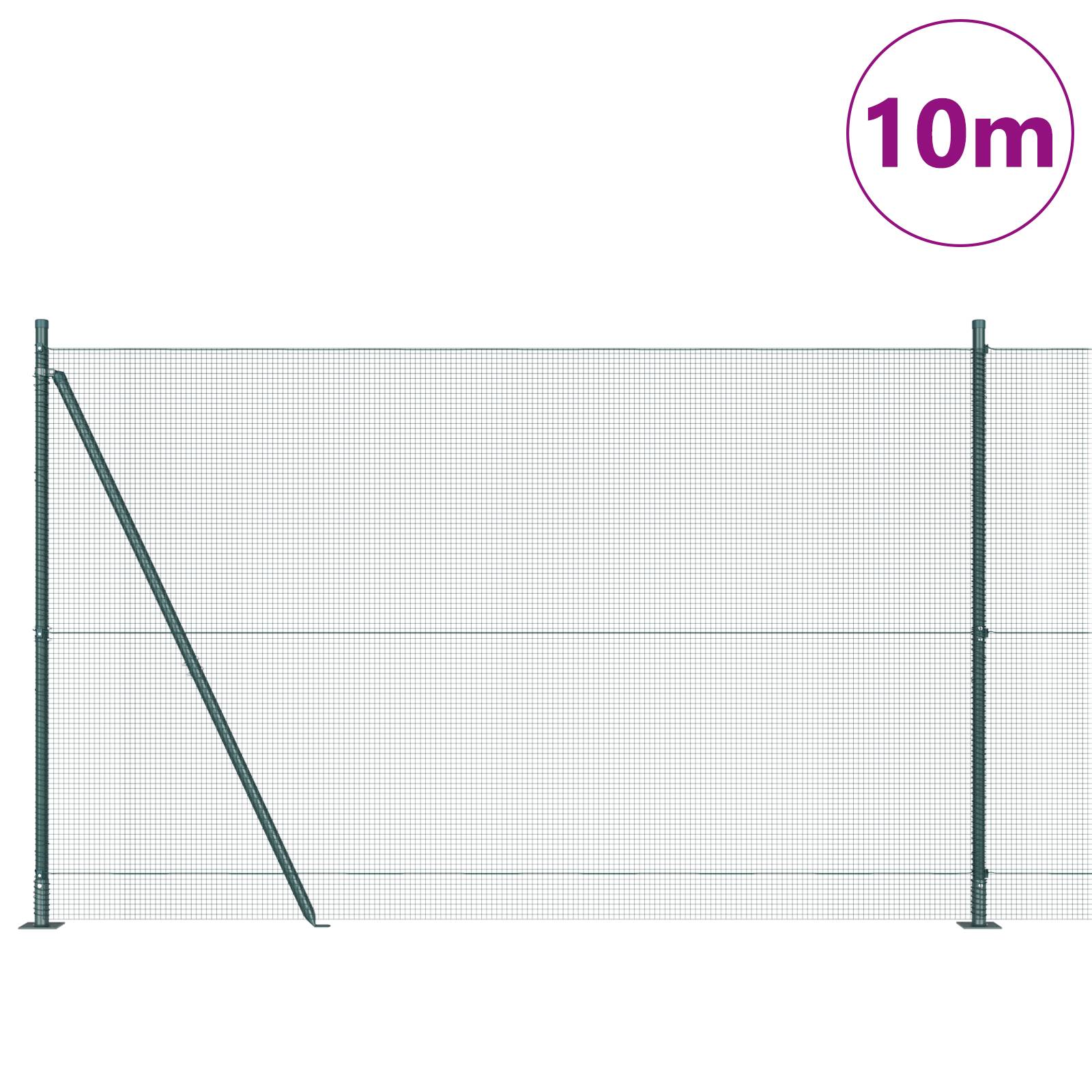 vidaXL Schweißdrahtzaun mit 7 Flanschpfosten Grün 1,5x10 m Stahl