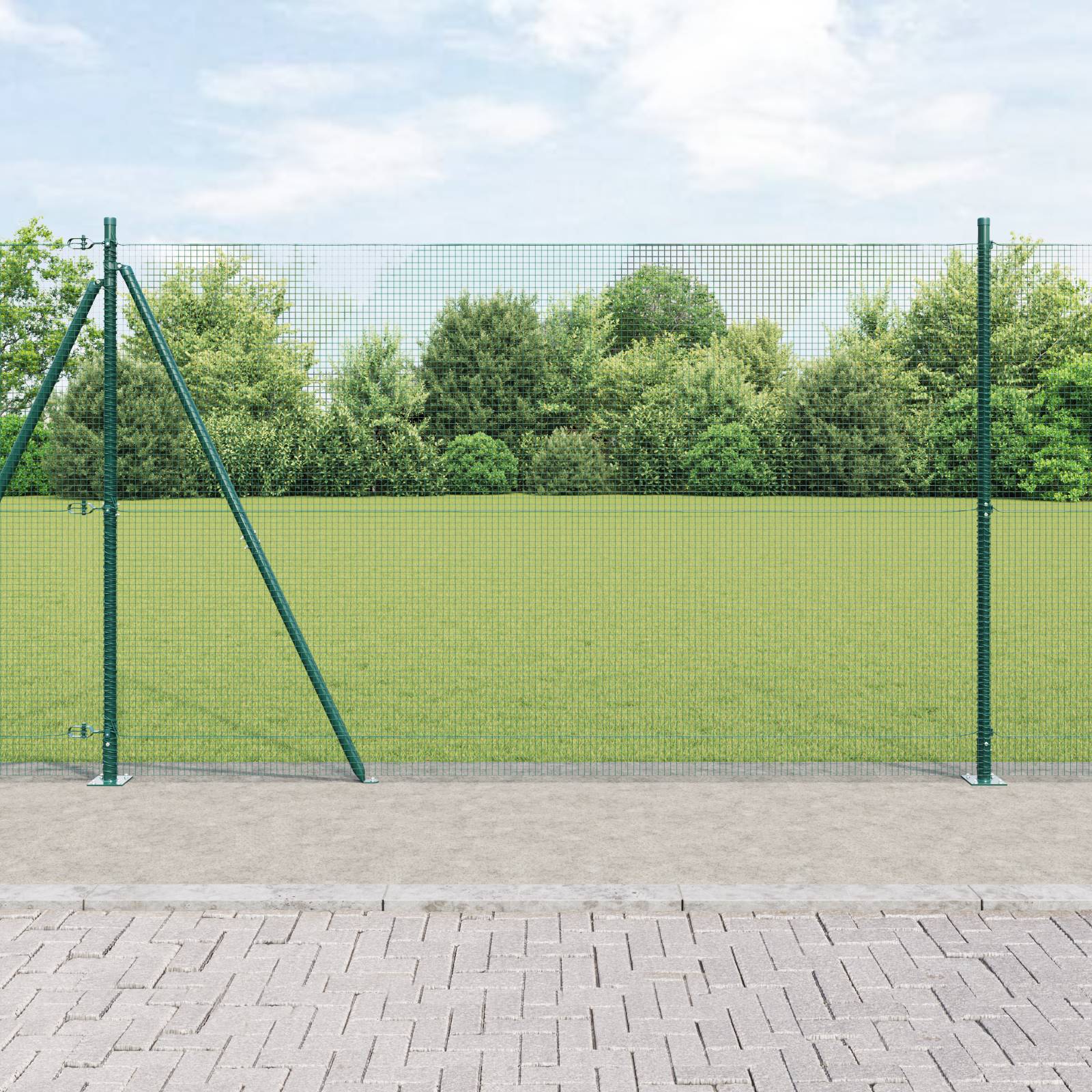 vidaXL Schweißdrahtzaun mit 7 Flanschpfosten Grün 1,6x10 m Stahl