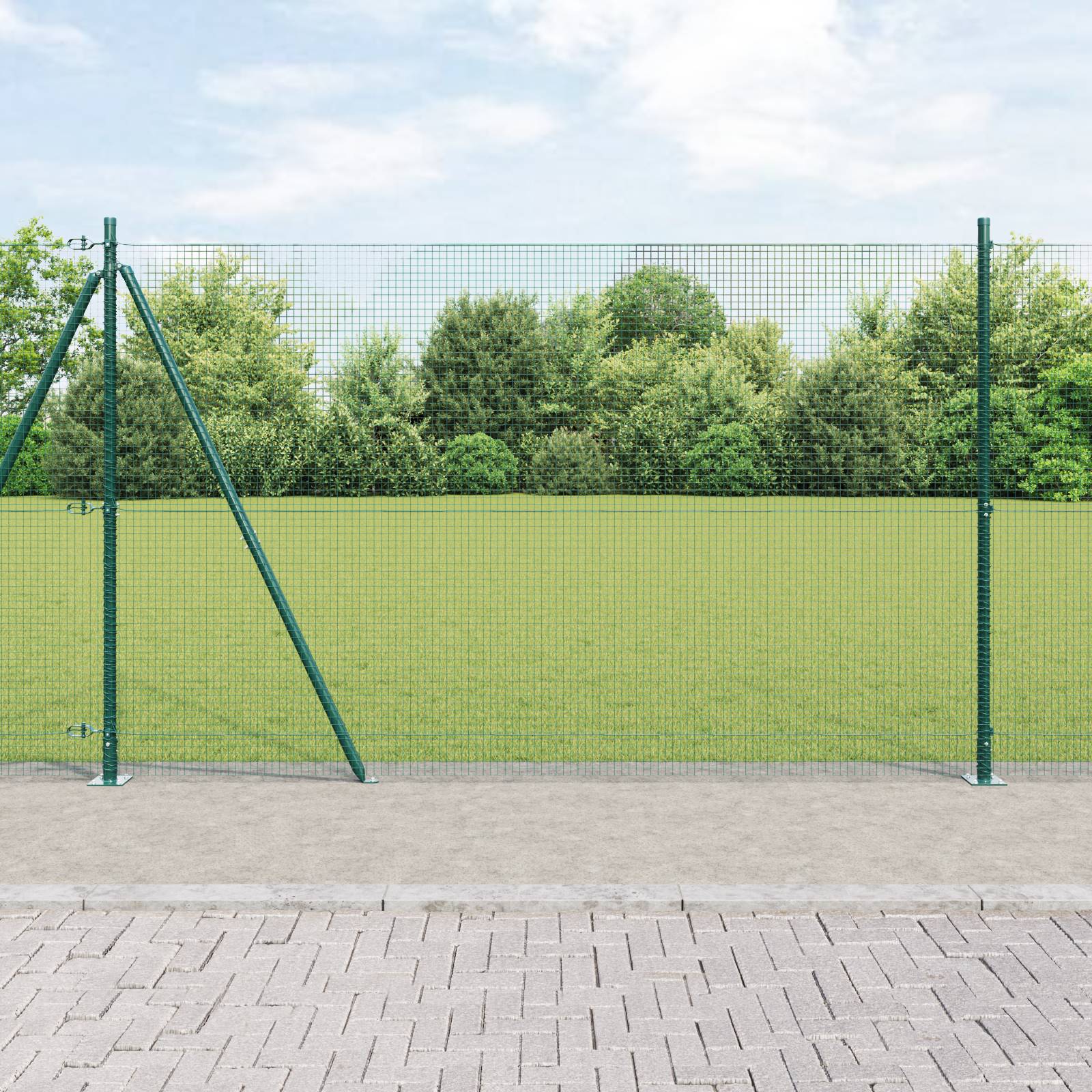 vidaXL Gitterzaun mit 13 Flanschpfosten Grün 1.4x25 m Stahl