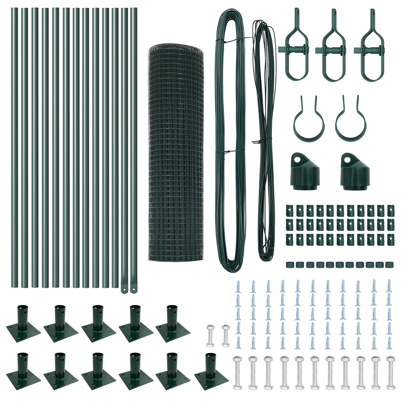 vidaXL Gegossener Drahtzaun mit 13 Flanschpfosten Grün 0,4x25 m Stahl