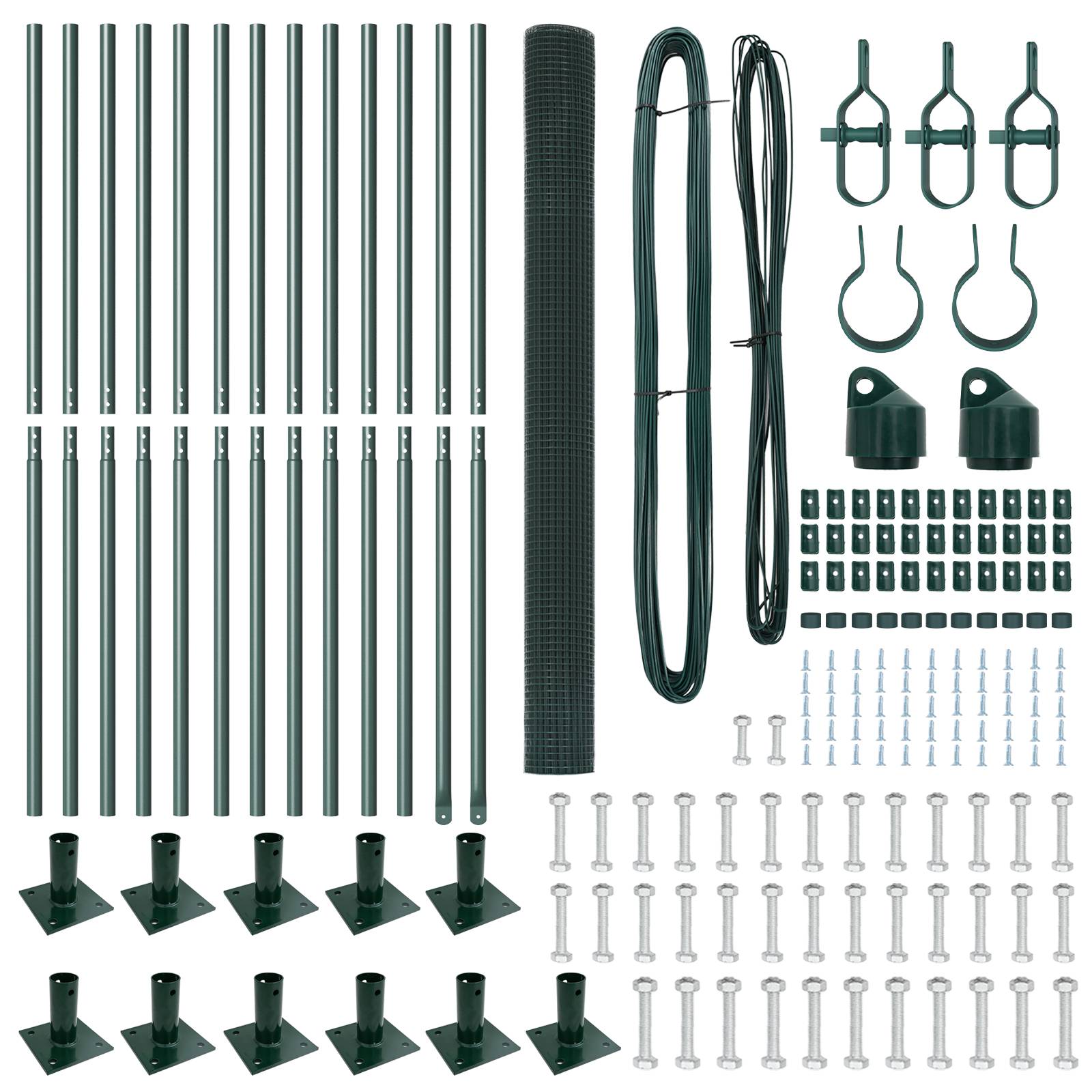 vidaXL Schweißdrahtzaun mit 13 Flanschpfosten Grün 1,6x25 m Stahl
