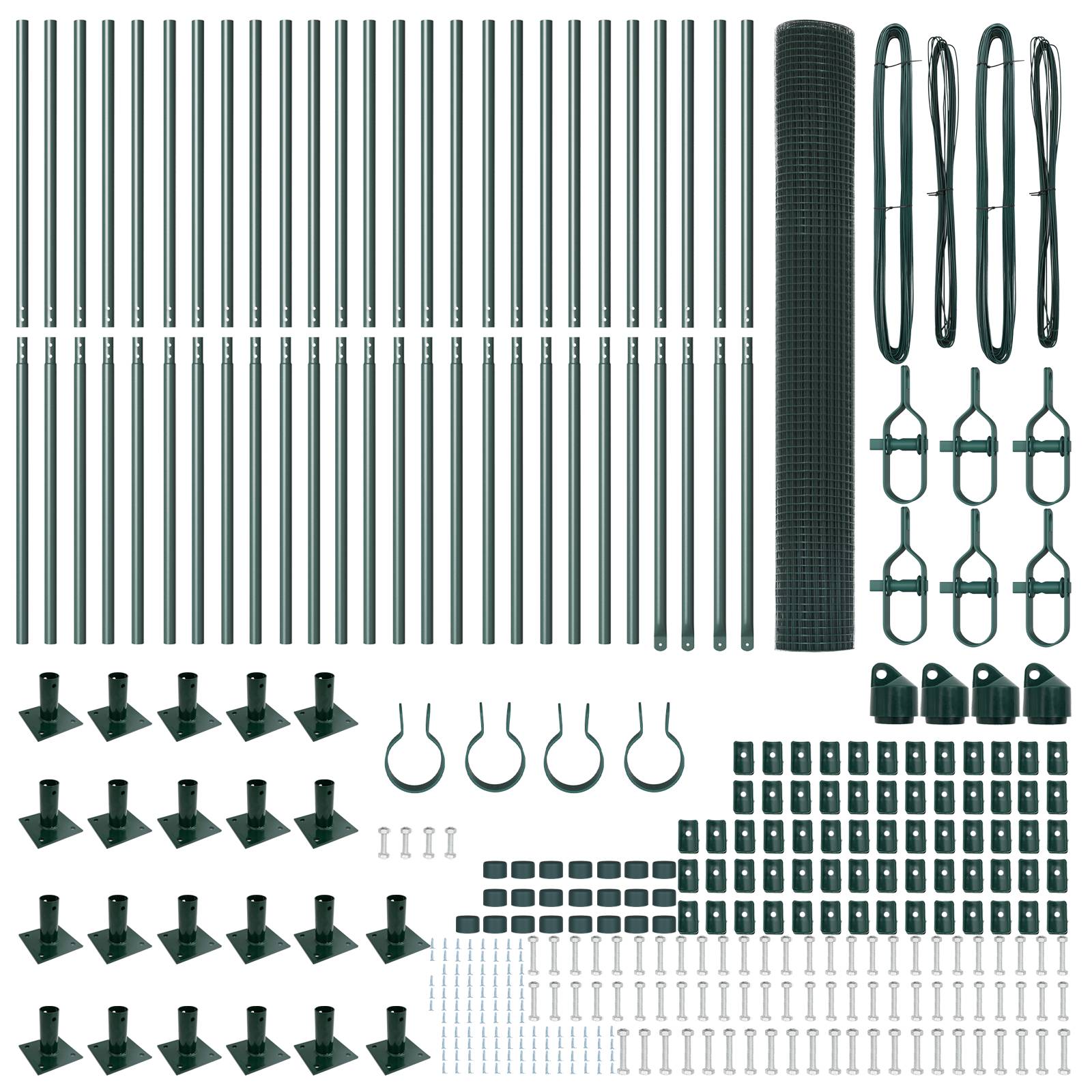 vidaXL Schweißdrahtzaun mit 13 Flanschpfosten Grün 1,2x50 m Stahl