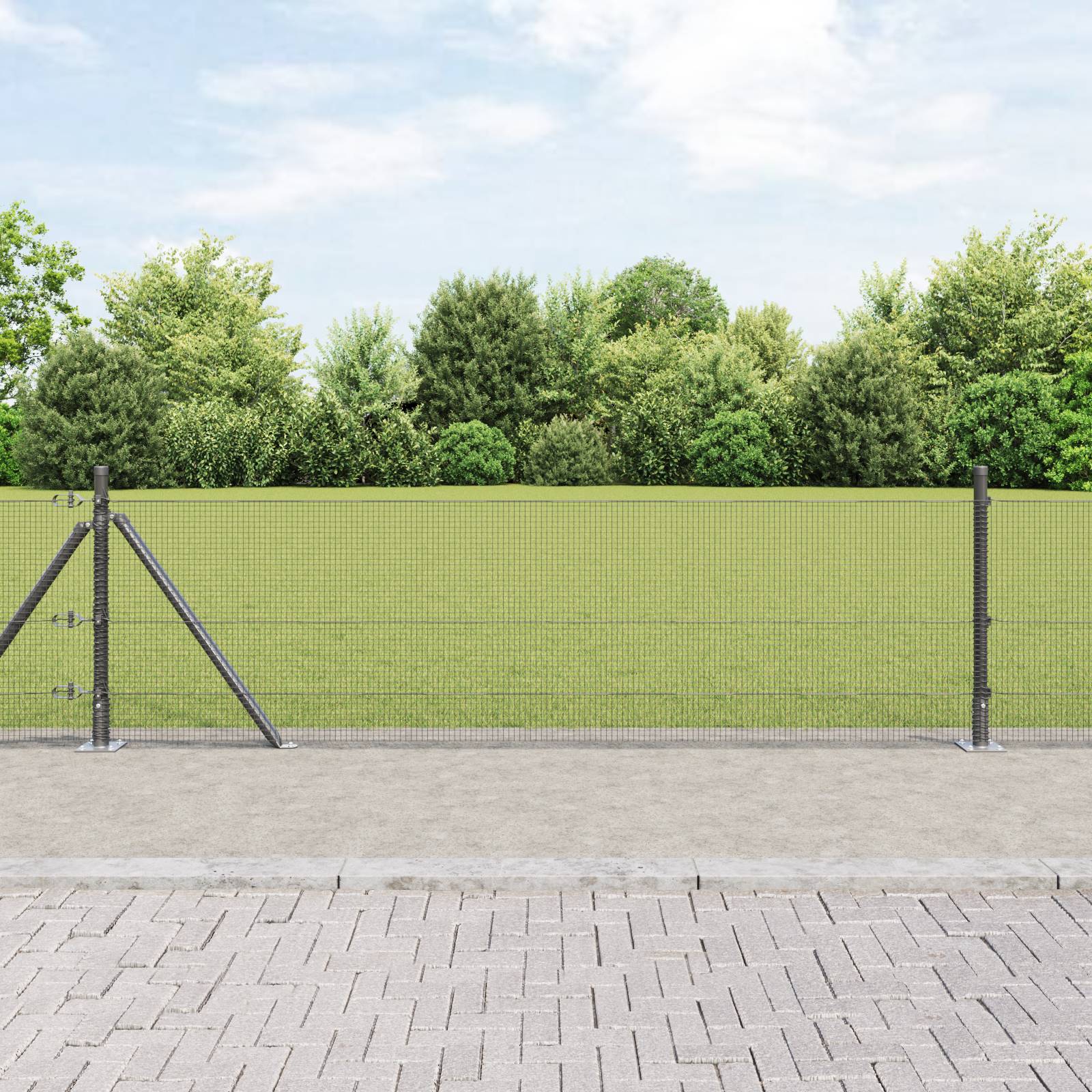 vidaXL Geschweißter Drahtzaun mit 7 Flanschpfosten Grau 0.6x10 m Stahl
