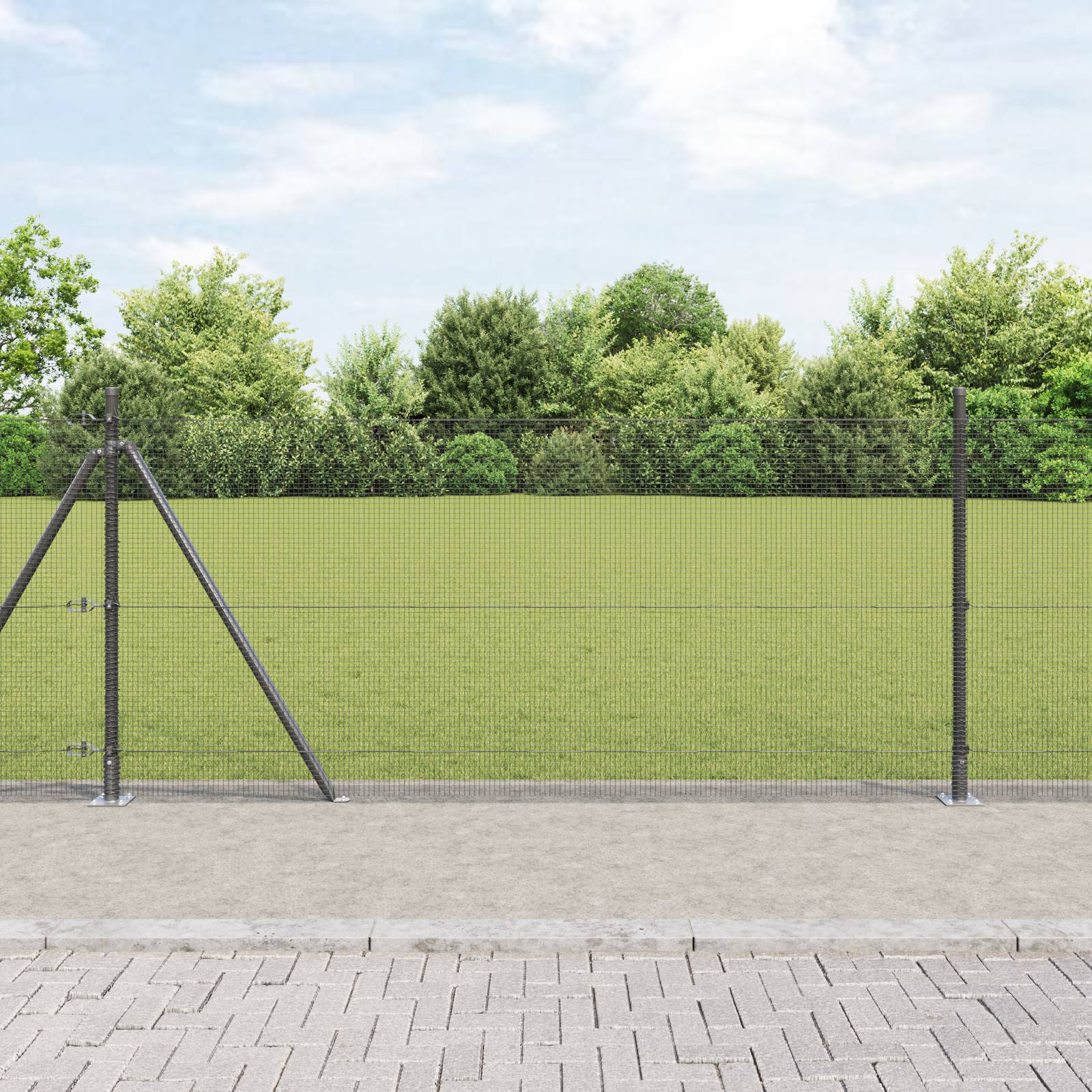 vidaXL Geschweißter Drahtzaun mit 7 Flanschpfosten Grau 0.8x10 m Stahl