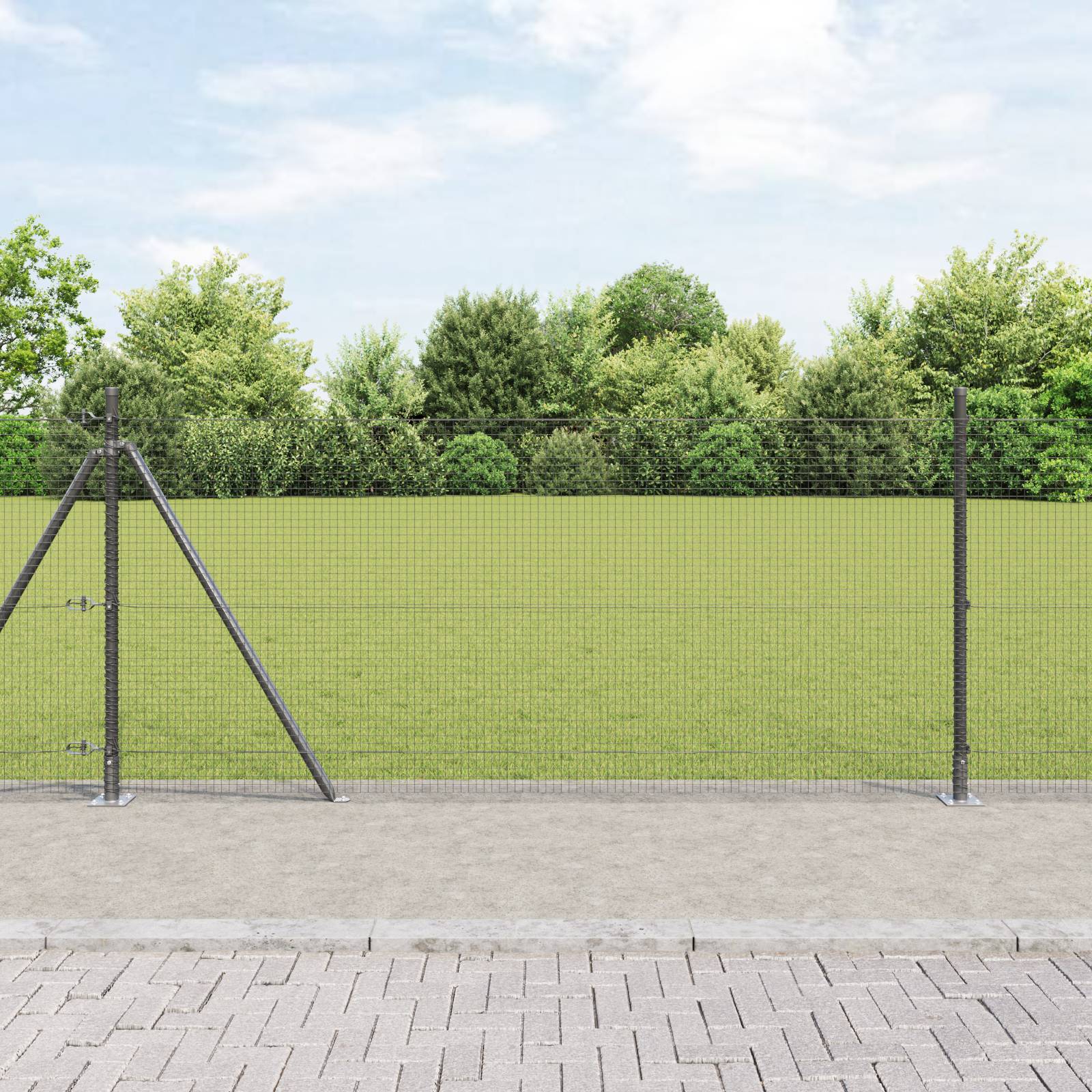 vidaXL Geschweißter Drahtzaun mit 7 Flanschpfosten Grau 0.8x10 m Stahl