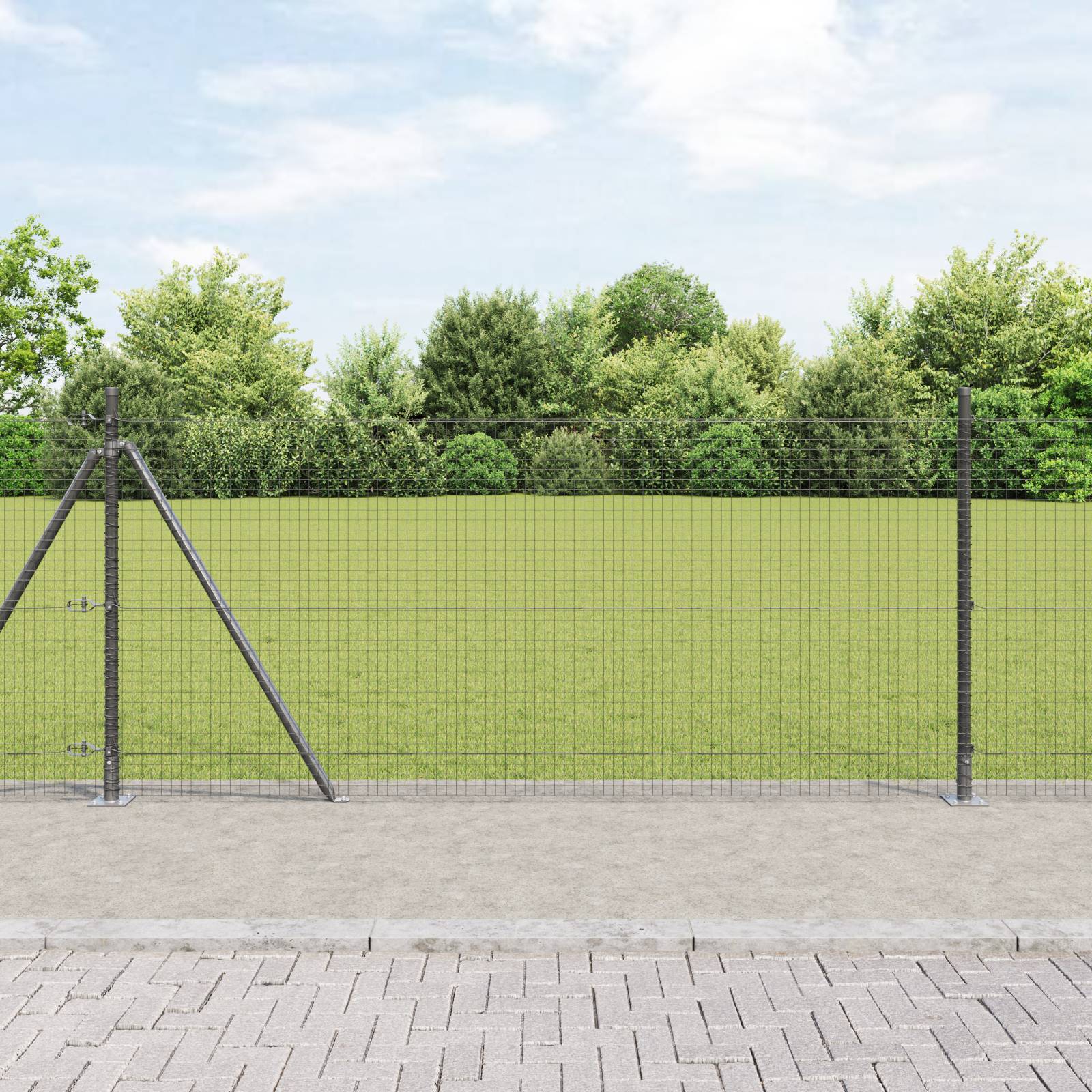 vidaXL Geschweißter Drahtzaun mit 13 Flanschpfosten Grau 1 x 25 m Stahl