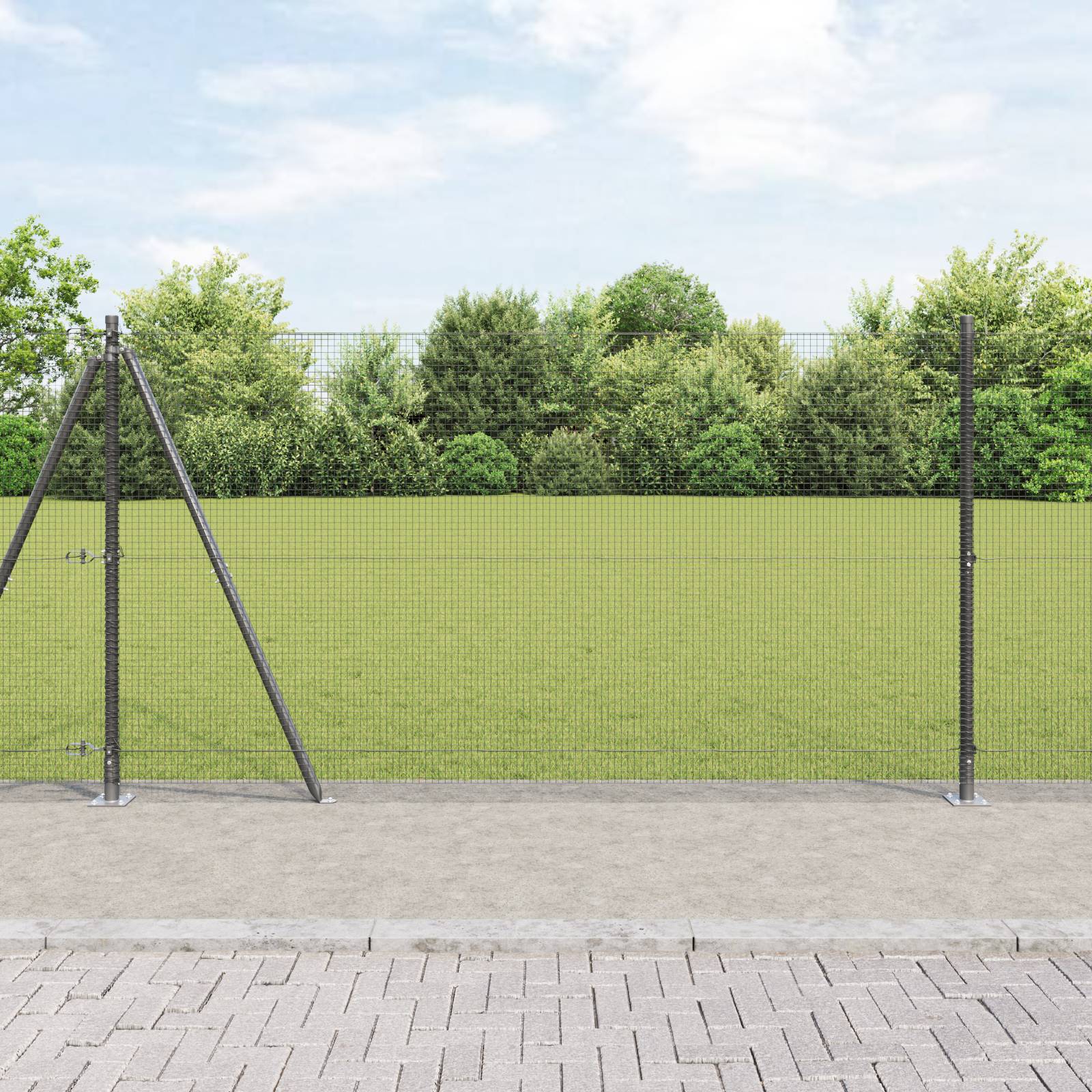 vidaXL Geschweißter Drahtzaun mit 13 Flanschpfosten Grau 1,2 x 50 m Stahl