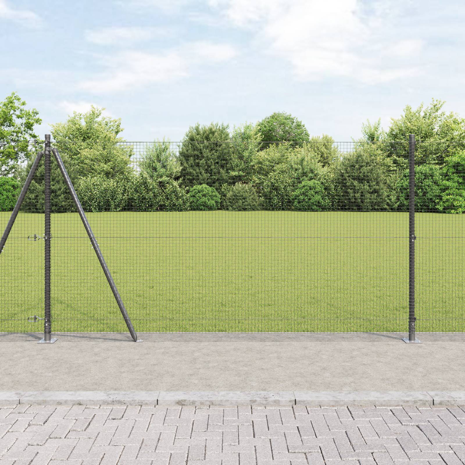 vidaXL geschweißter Drahtzaun mit 13 Flansedpfosten Grau 1.2x50 m Stahl