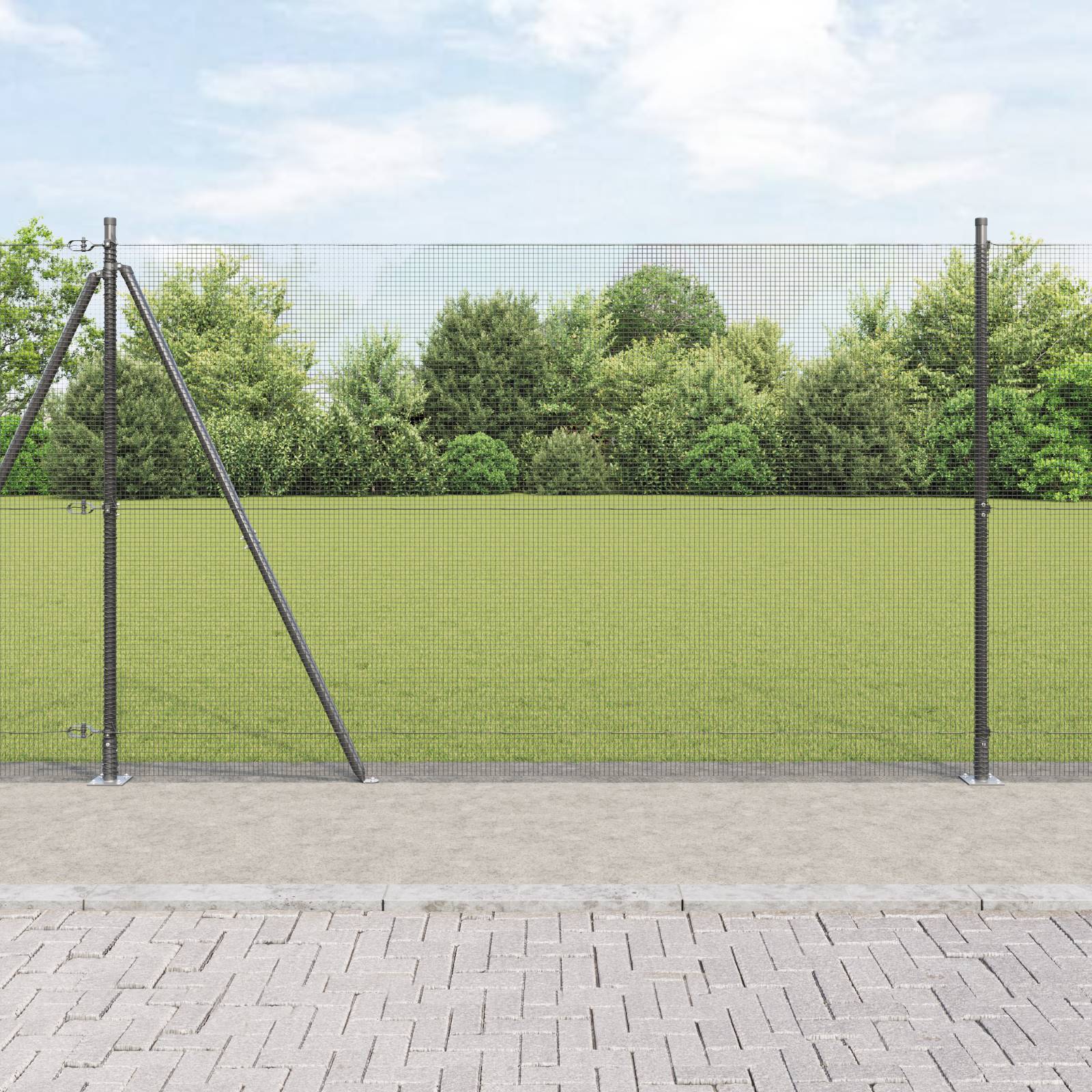 vidaXL Schweißdrahtzaun mit 13 Flanschpfosten Grau 1.5x50 m Stahl