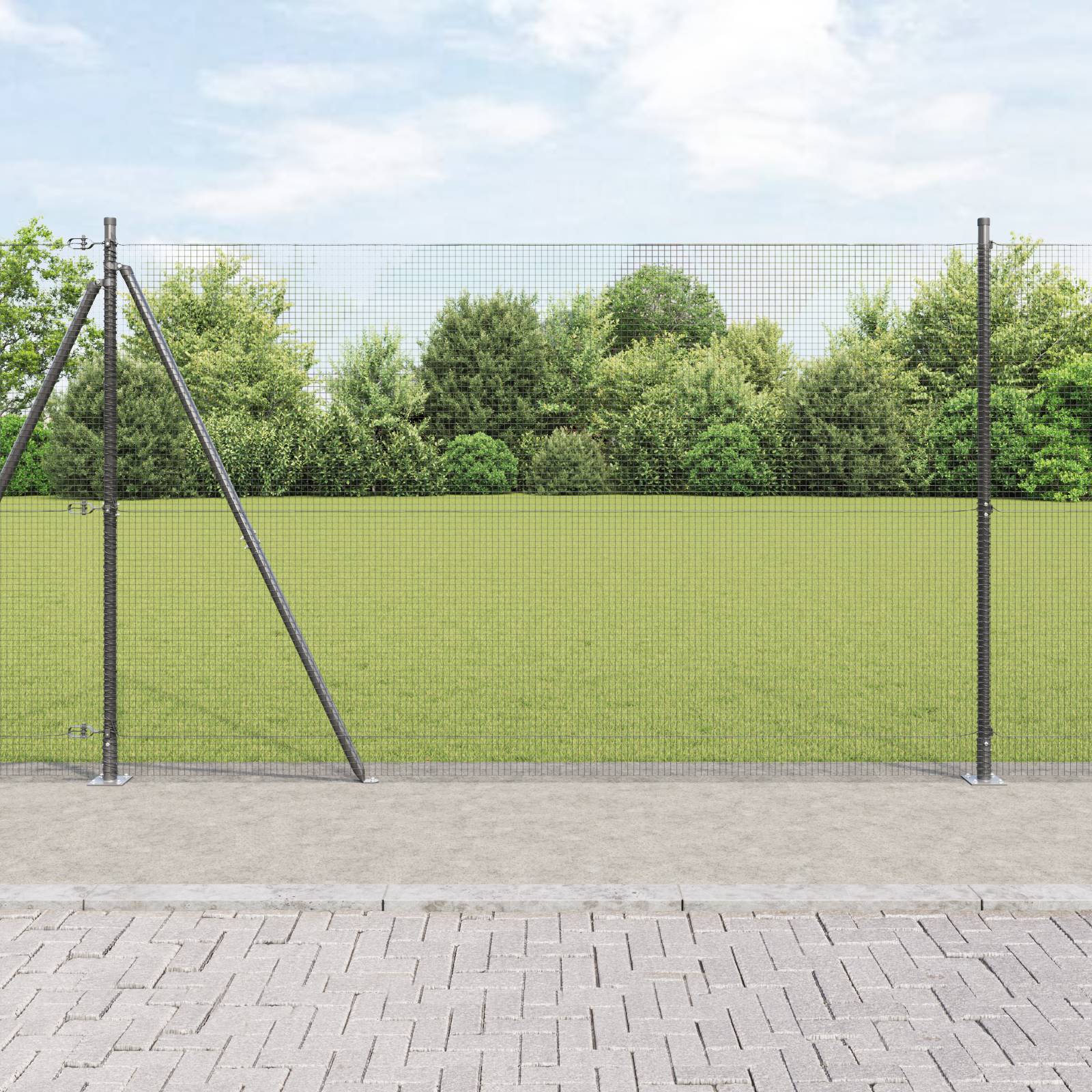 vidaXL Schweißdrahtzaun mit 13 Flanschpfosten Grau 1,4x25 m Stahl