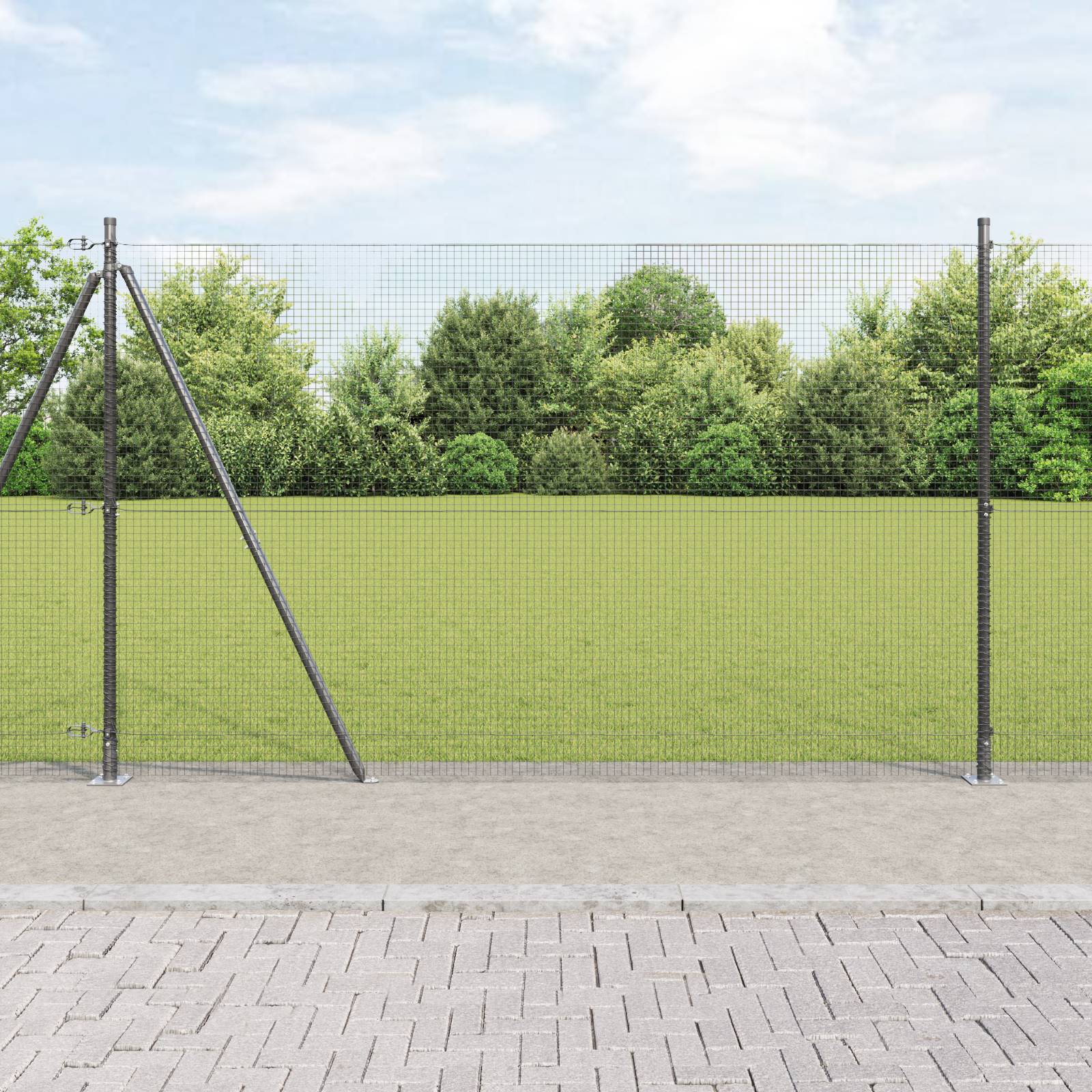vidaXL Welded Wire Fence mit 13 Flanschpfosten Grau 1,4x50 m Stahl
