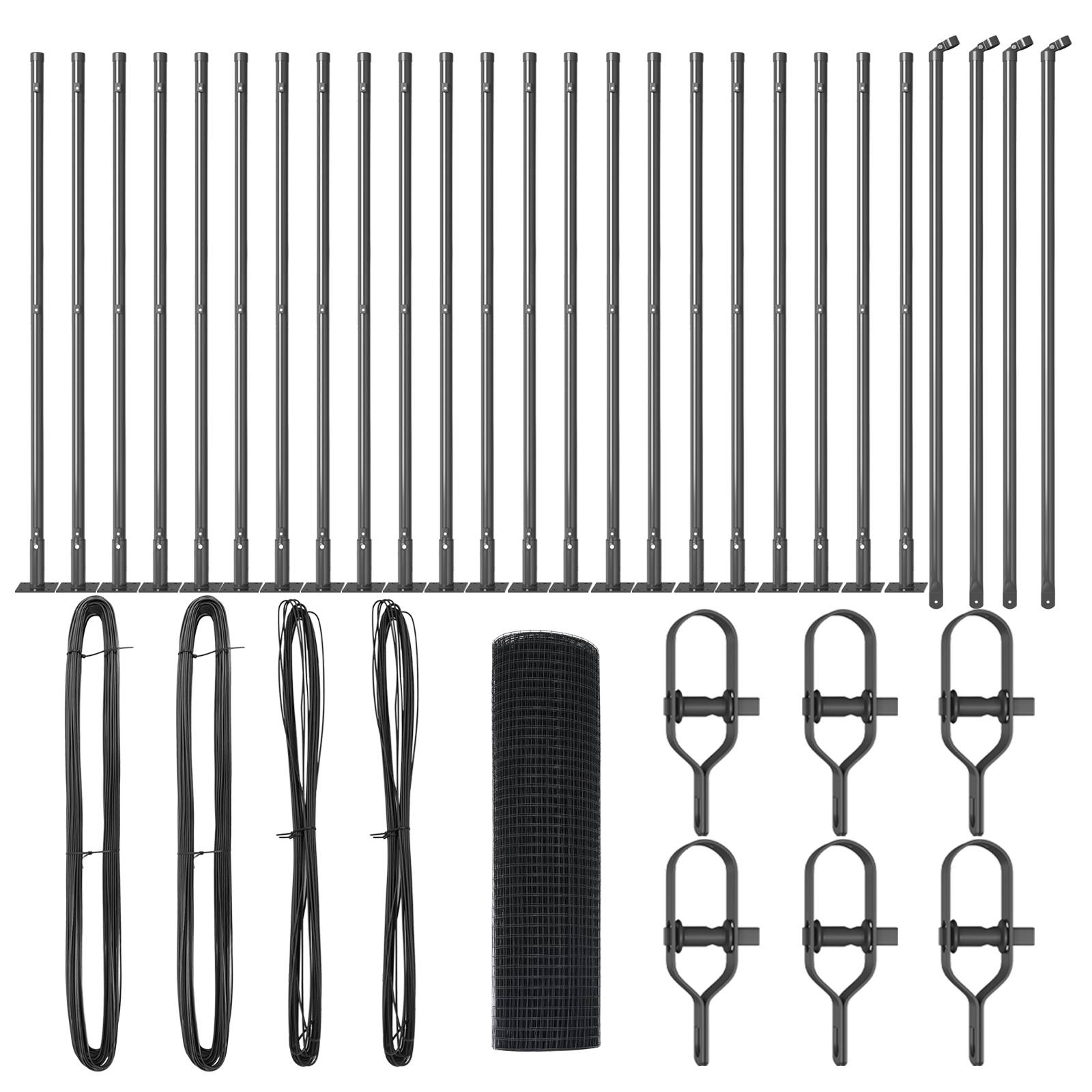 vidaXL geschweißter Drahtzaun mit 13 flanschgeregelten Pfosten Grau 1x50 m Stahl