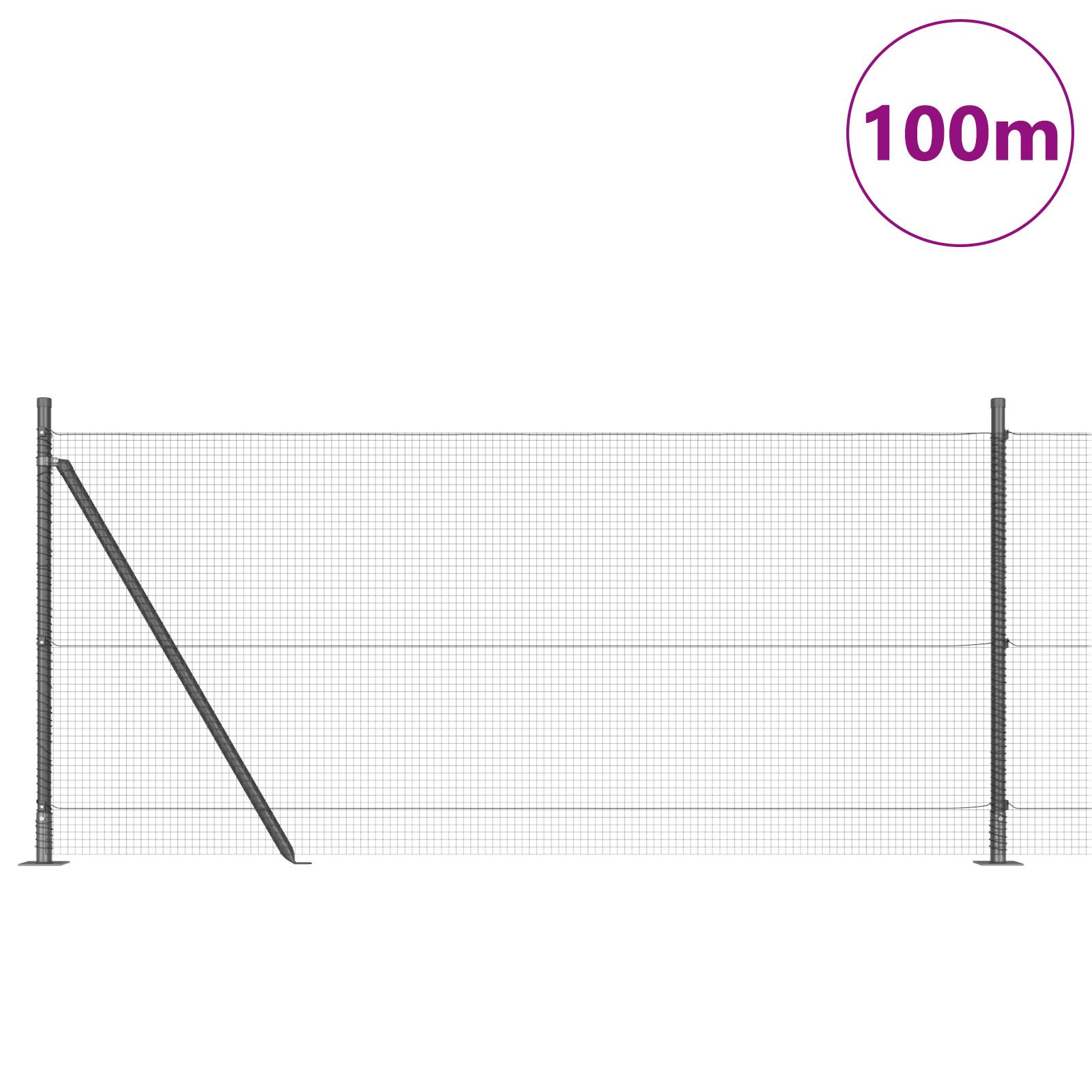 vidaXL Geschweißter Drahtzaun mit 13 Flanschpfosten Grau 1x100 m Stahl