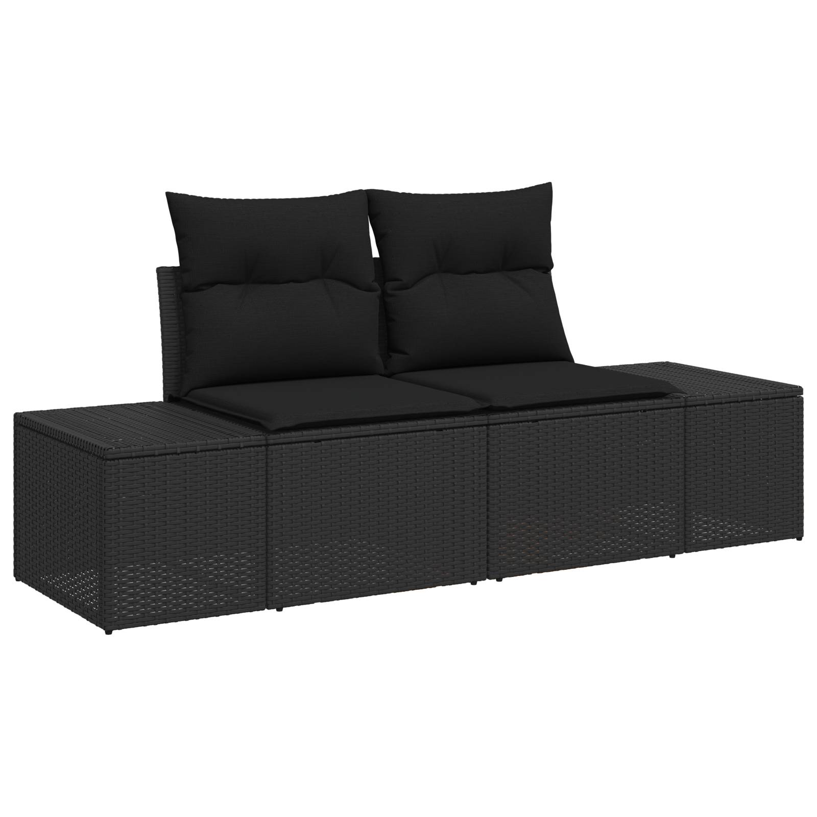 vidaXL 7-teiliges Garten-Sofa-Set mit Kissen, schwarzes Poly-Rattan