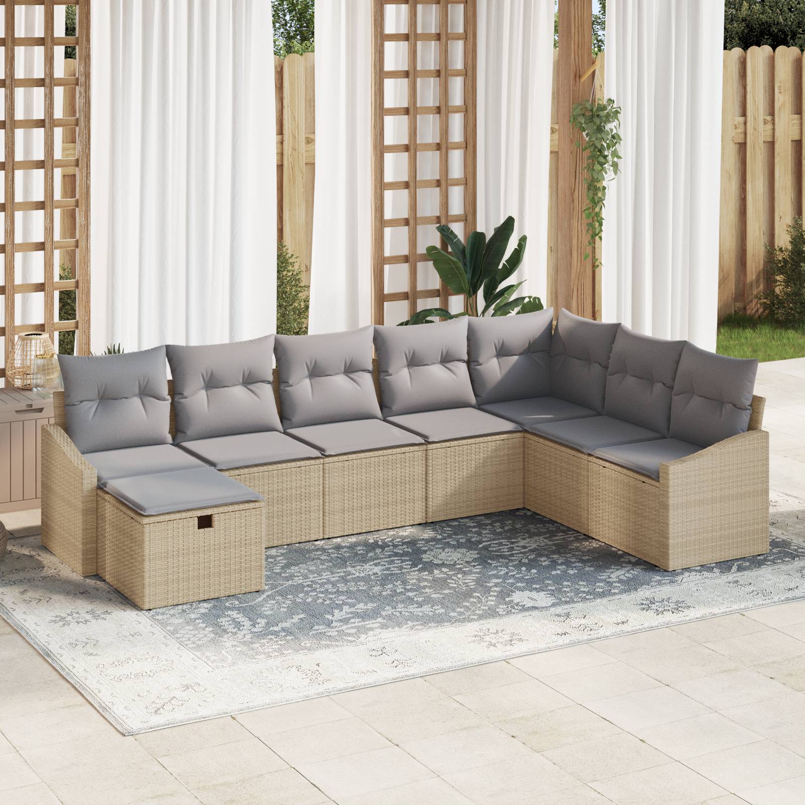 vidaXL 8-tlg. Garten-Sofagarnitur mit Kissen Beige Poly Rattan