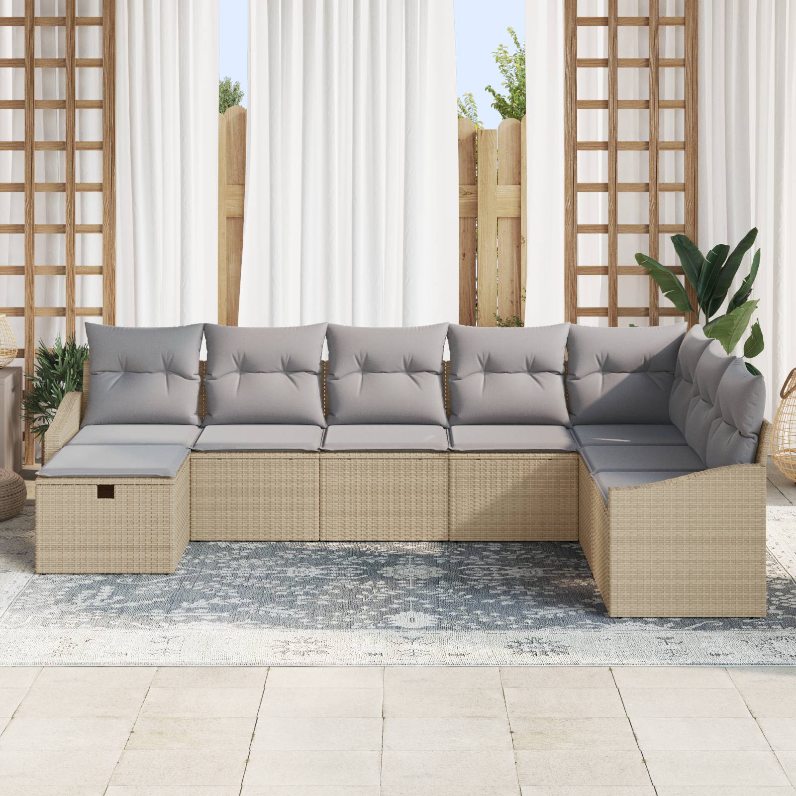 vidaXL 8-tlg. Garten-Sofagarnitur mit Kissen Beige Poly Rattan