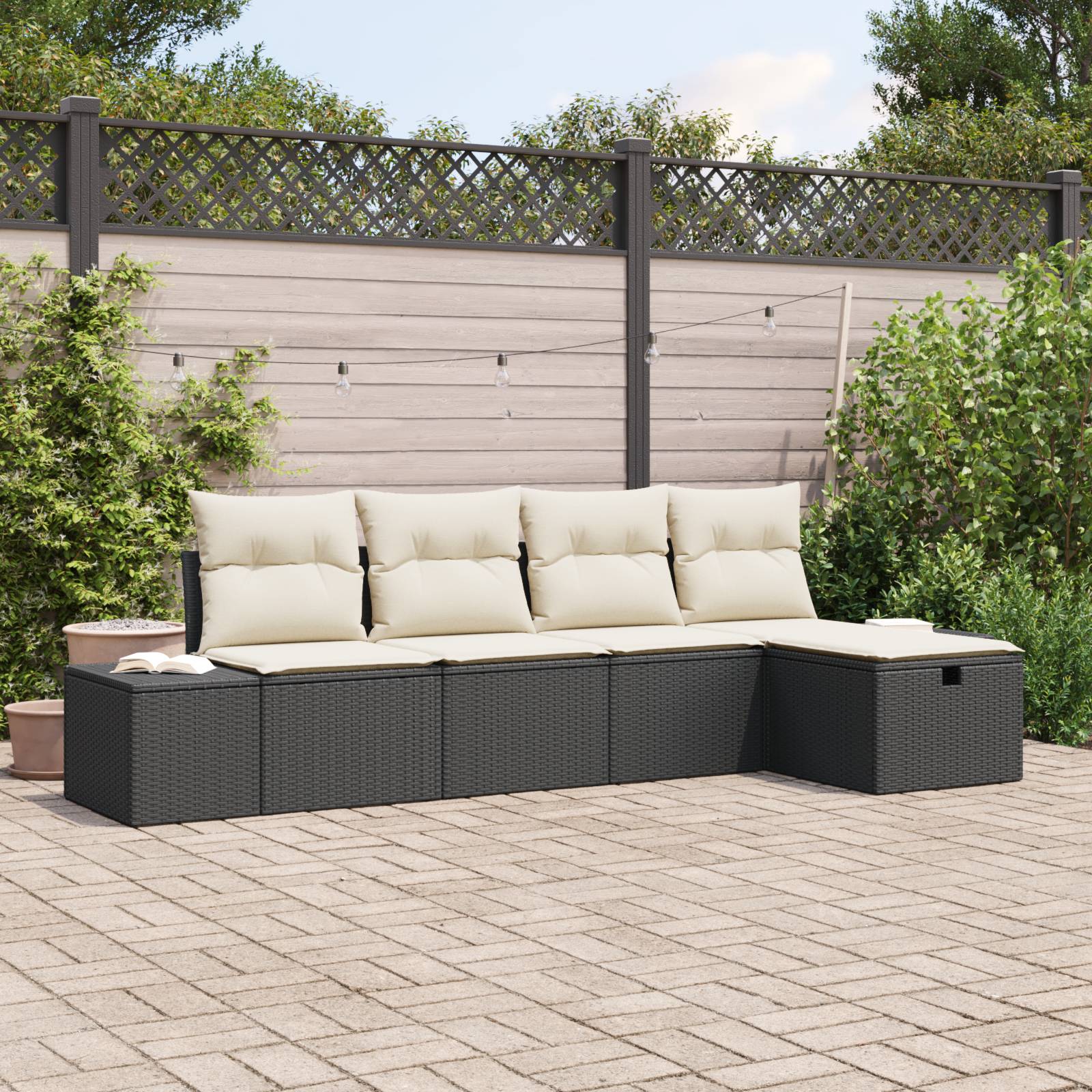 vidaXL 5-teiliges Garten-Sofa Set mit Kissen Schwarz Poly Rattan