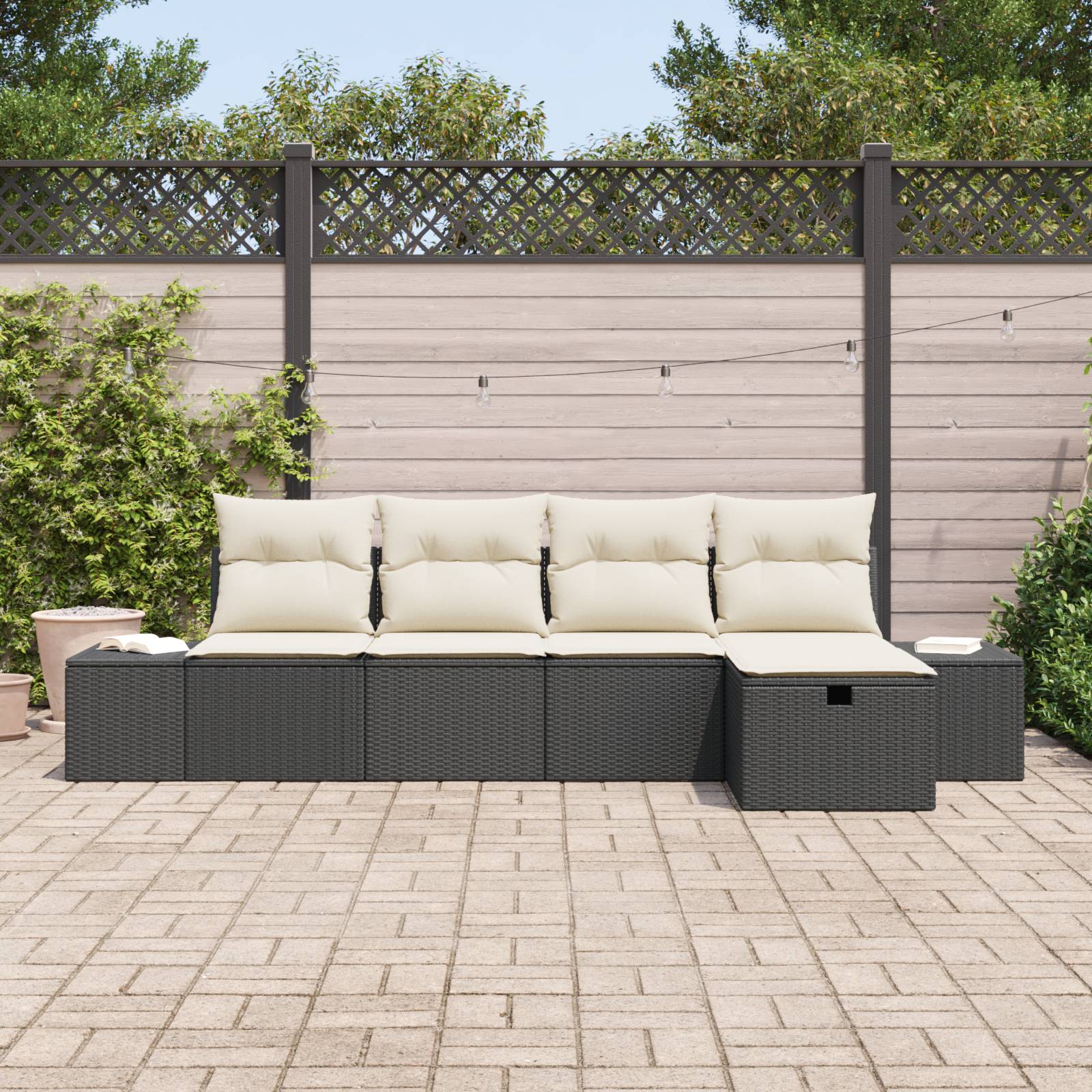 vidaXL 5-teiliges Garten-Sofa Set mit Kissen Schwarz Poly Rattan