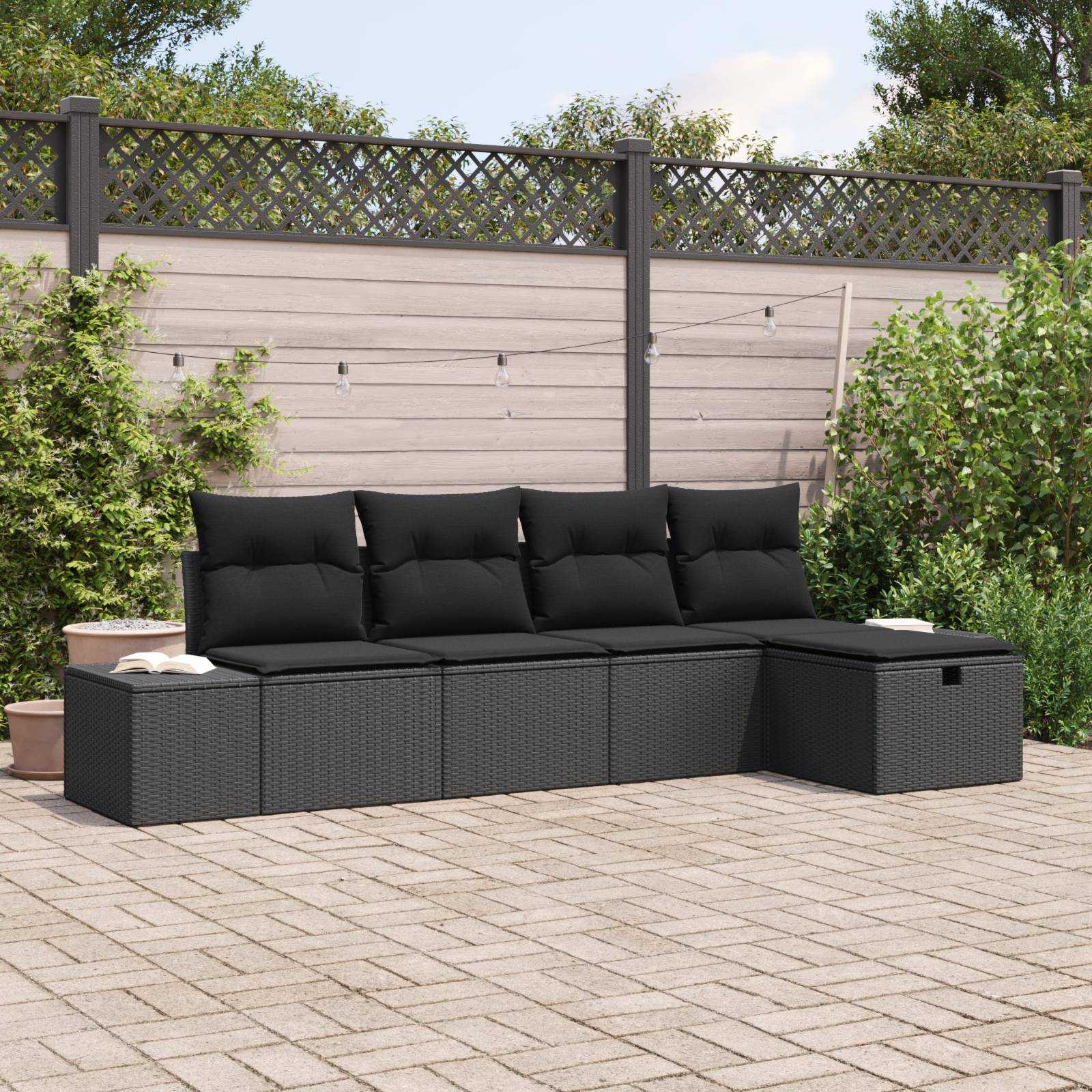 vidaXL 5-teiliges Garten Sofa Set mit Kissen Schwarz Poly Rattan