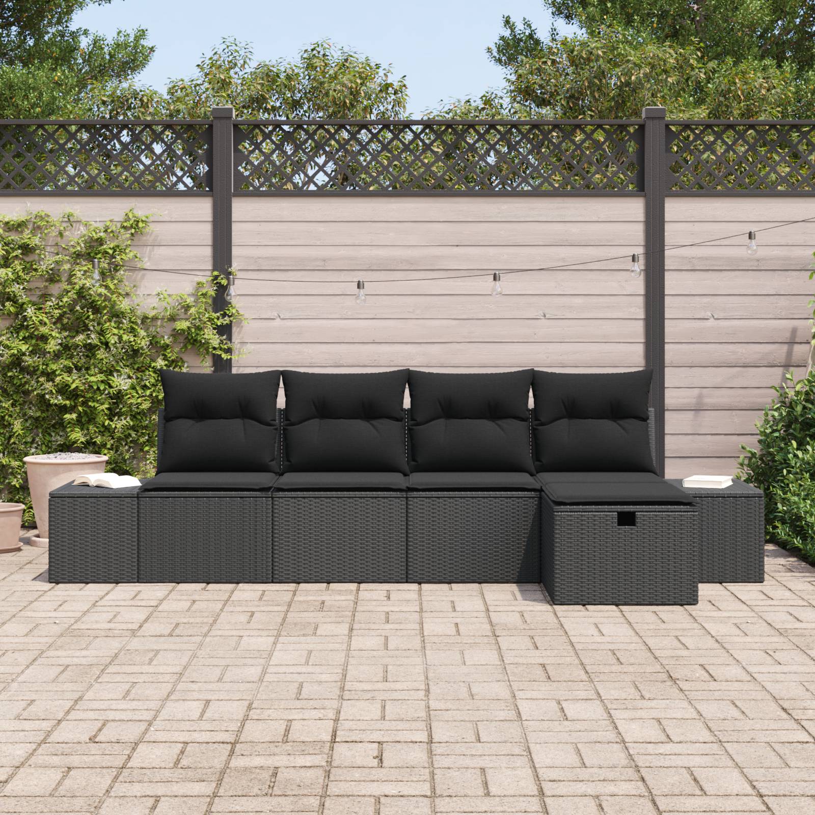 vidaXL 5-teiliges Garten Sofa Set mit Kissen Schwarz Poly Rattan