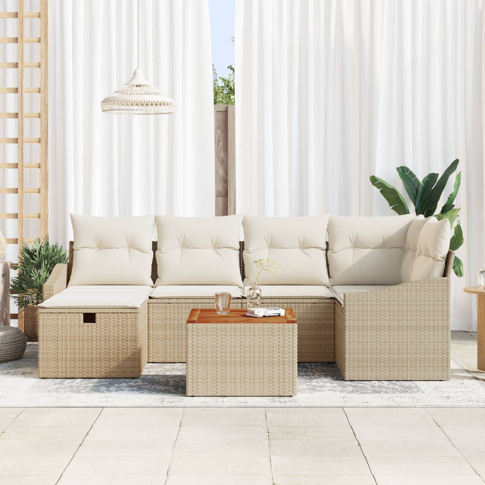 vidaXL 7-teiliges Garten Sofa Set mit Kissen Beige Poly Rattan
