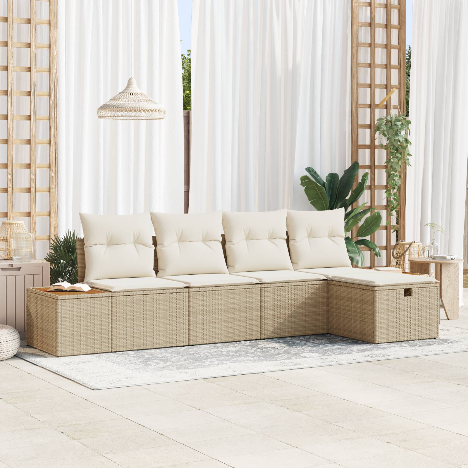 vidaXL 5-teiliges Garten-Sofa-Set mit Kissen Beige Poly Rattan
