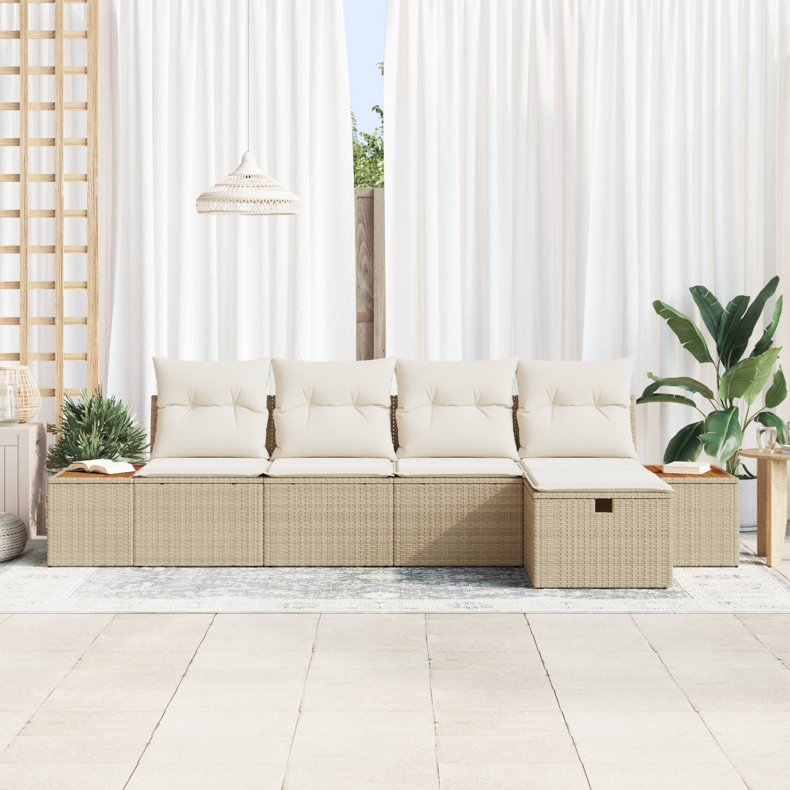 vidaXL 5-teiliges Garten-Sofa-Set mit Kissen Beige Poly Rattan