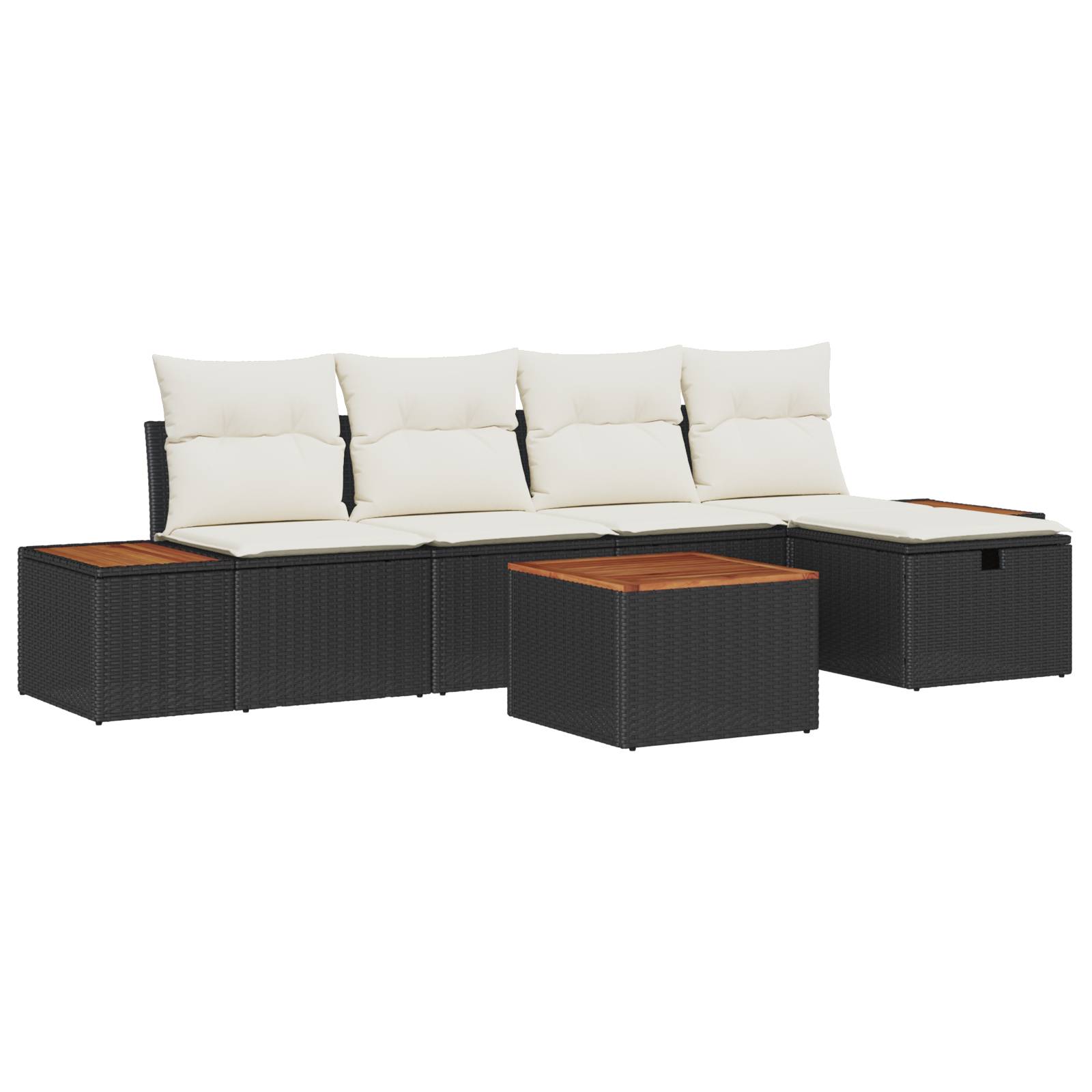 vidaXL 6-teiliges Garten-Sofa-Set mit Kissen Schwarz Poly-Rattan