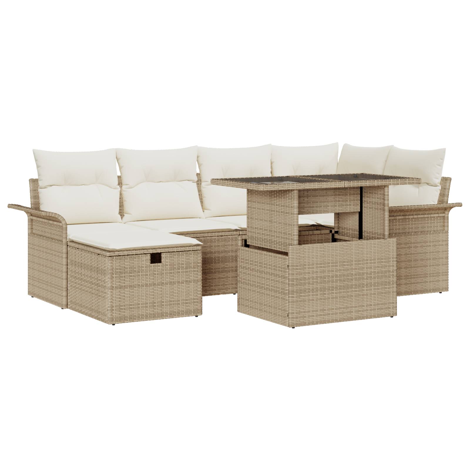 vidaXL 7-teiliges Garten Sofa Set mit Kissen Beige Poly Rattan