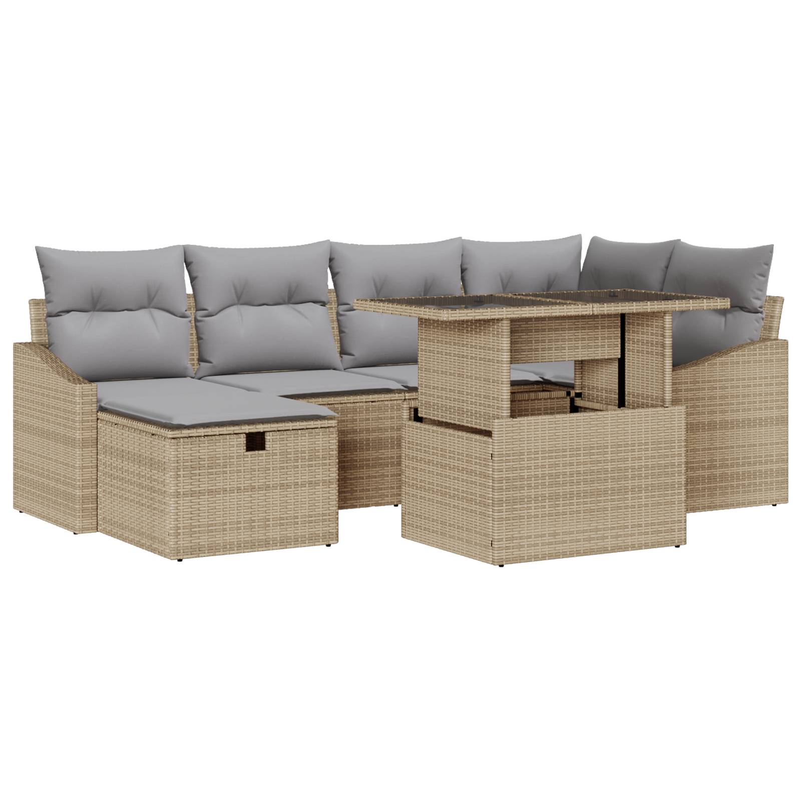 vidaXL 7-teilige Garten Sofa Set mit Kissen Beige Poly Rattan