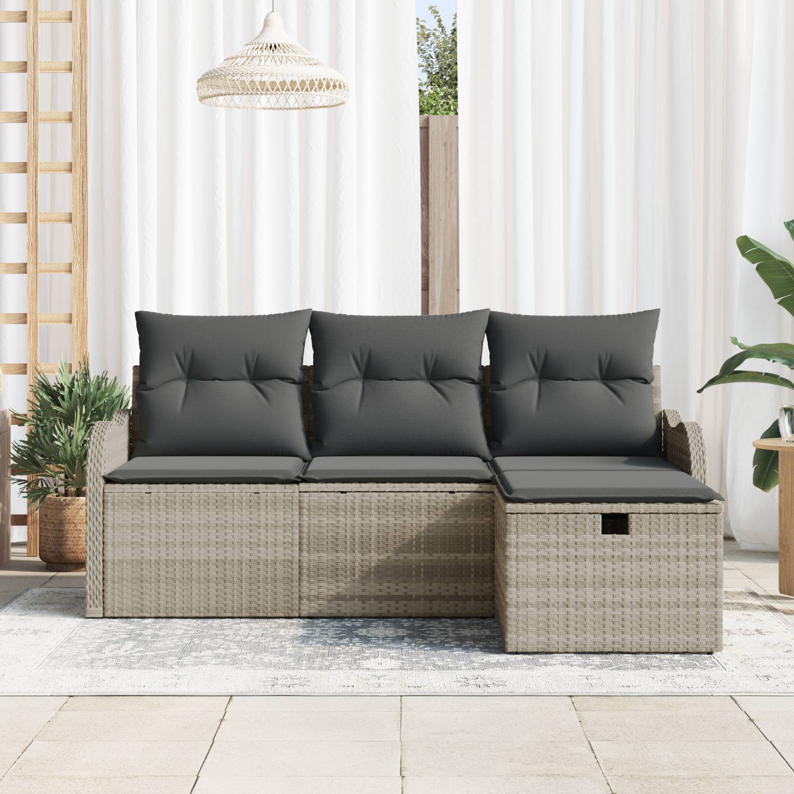 vidaXL 4-teiliges Garten Sofa Set mit Kissen, hellgrauem Poly Rattan