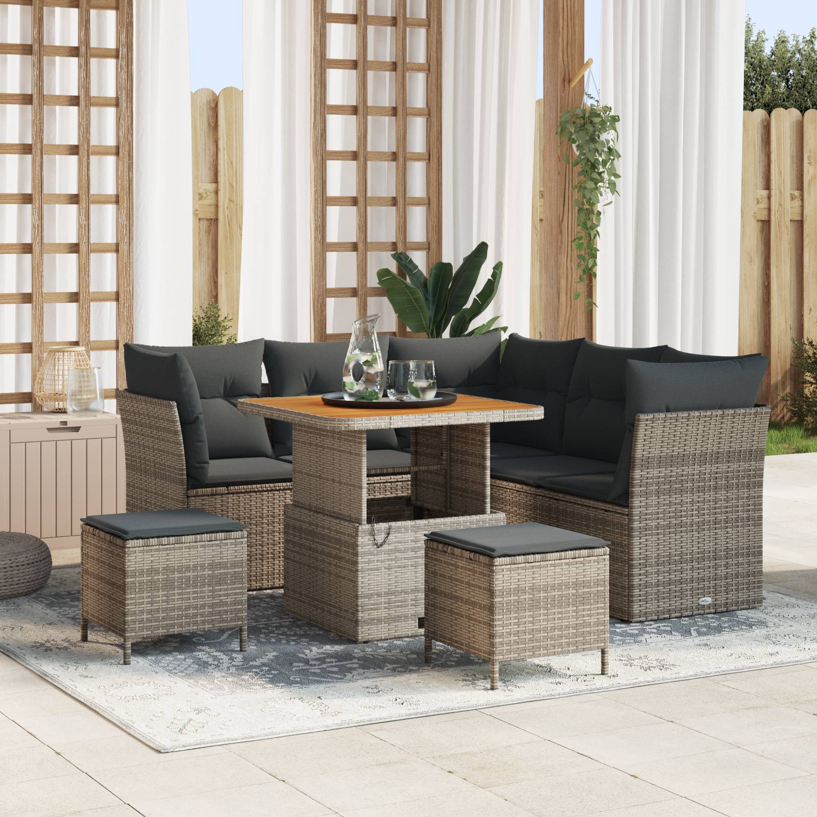 vidaXL 8-teiliges Garten Sofa Set mit Kissen Grau Poly Rattan Akazie
