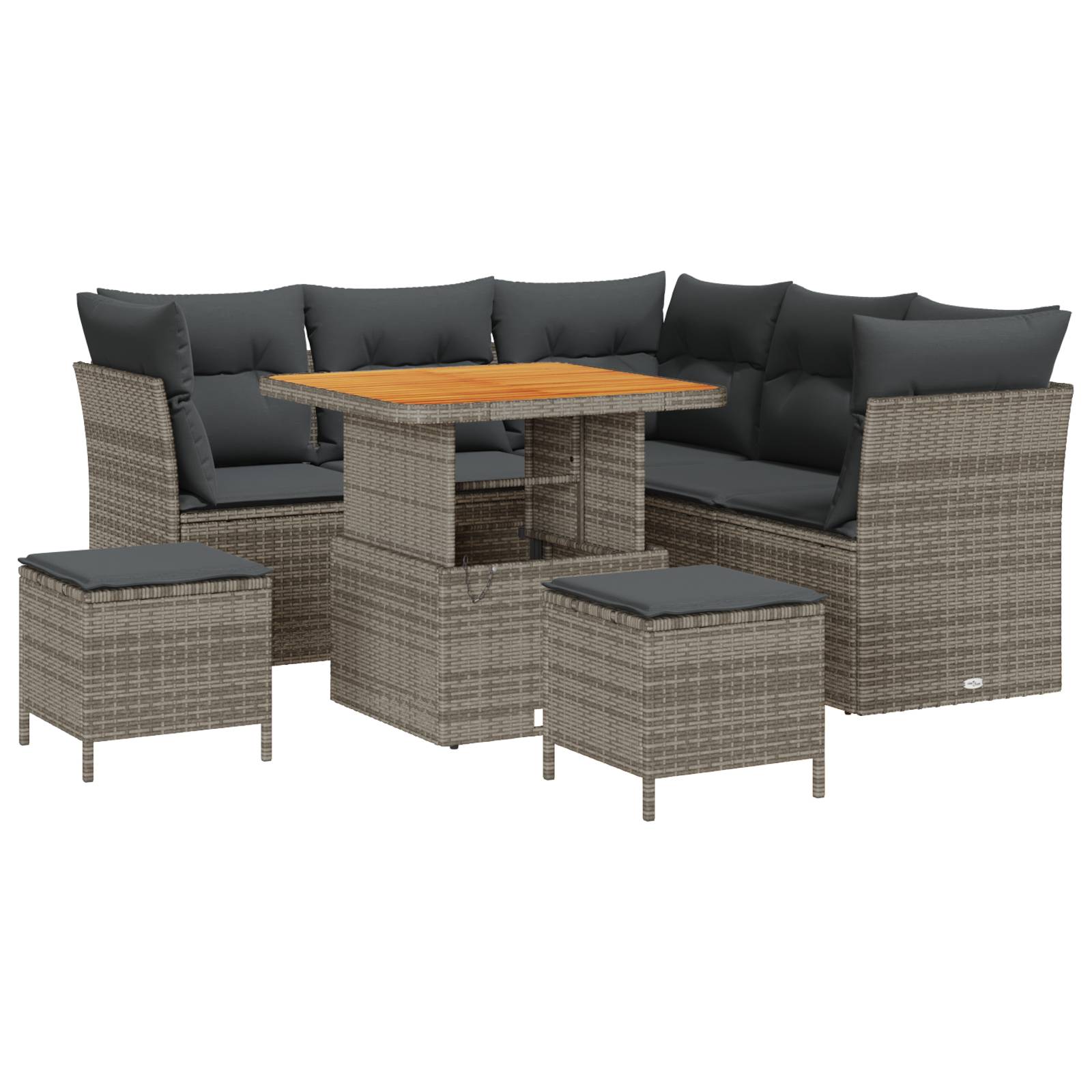 vidaXL 8-teiliges Garten Sofa Set mit Kissen Grau Poly Rattan Akazie
